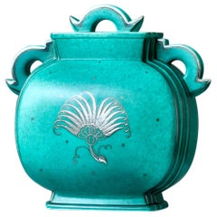 Grüne Art-Déco-Urne „Argenta“ aus Steingut von Wilhelm Kage, Gustavsberg, Schweden, 1930er Jahre