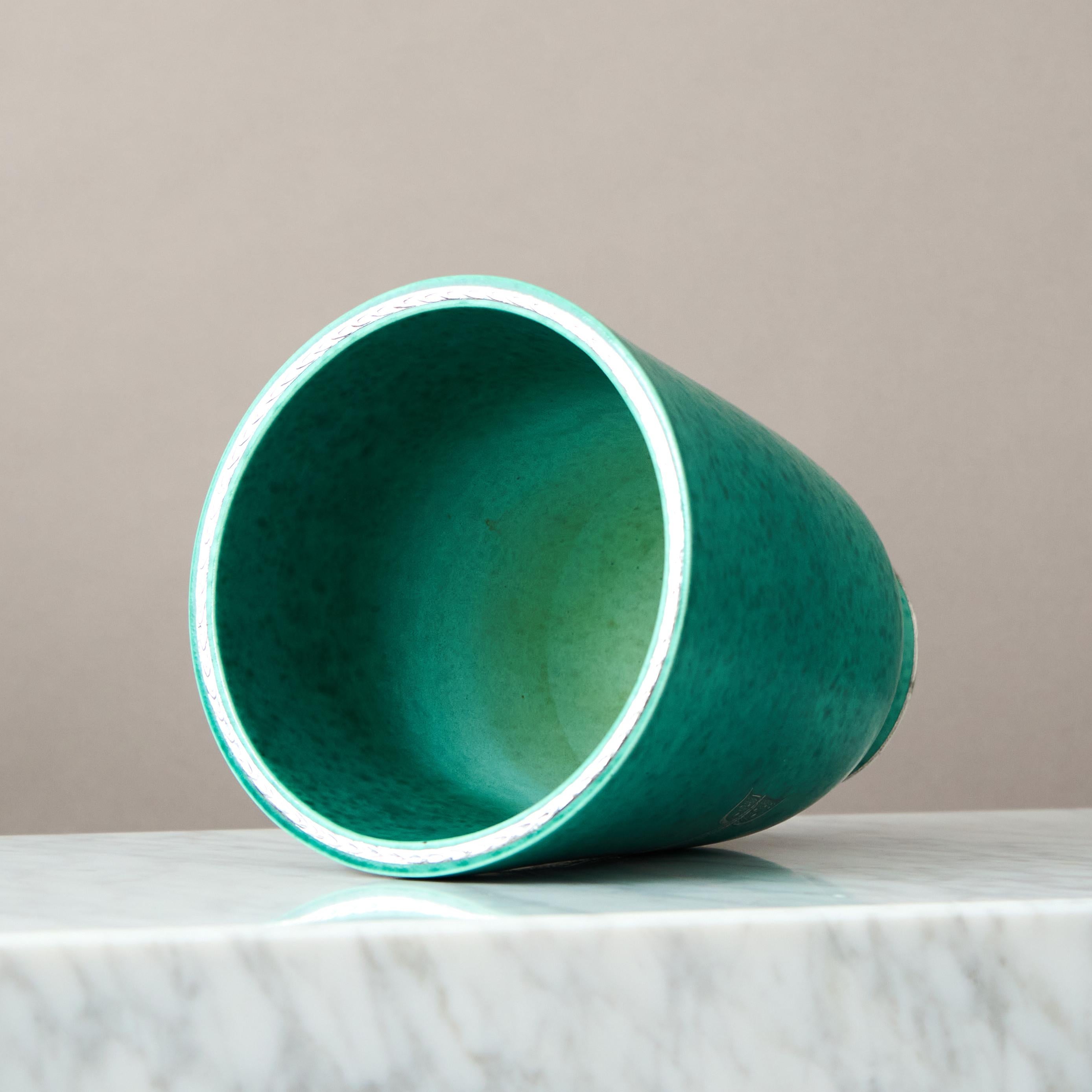 Green 'Argenta' Art Deco Stoneware Vase by Wilhelm Kage Gustavsberg Sweden 1930s For Sale 2