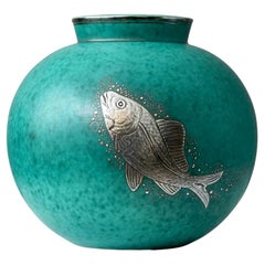 Grüne Vase „Argenta“ aus Steingut im Art-déco-Stil von Wilhelm Kage Gustavsberg, Schweden 1930er Jahre