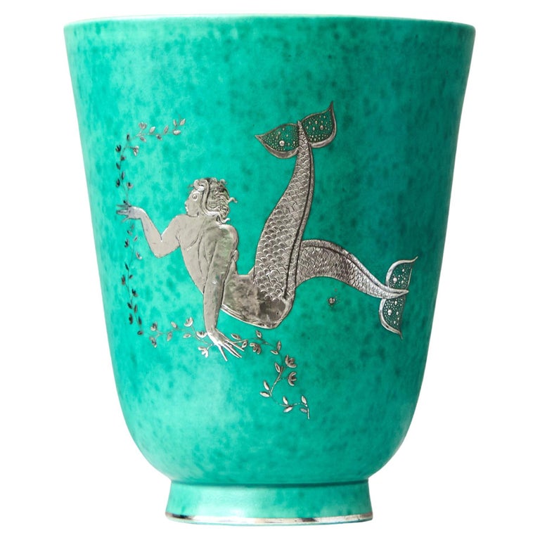 Vase Céramique Vert Argenta – Wilhelm Kåge Pour Gustavsberg – Suède 1940
