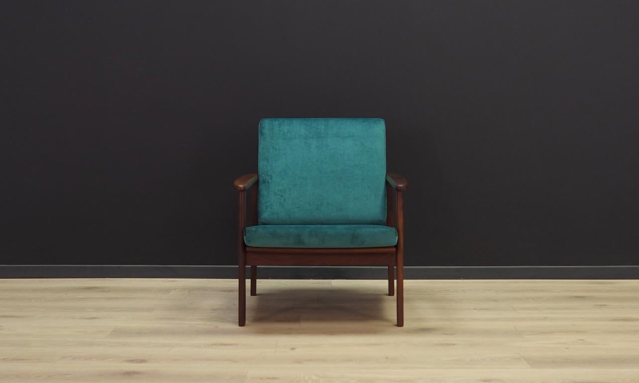 Mid-Century Modern Green Armchair Danish Design 1970s Teak Vintage For Sale