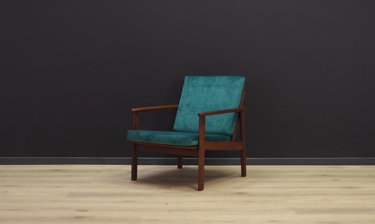 Woodwork Green Armchair Danish Design 1970s Teak Vintage For Sale