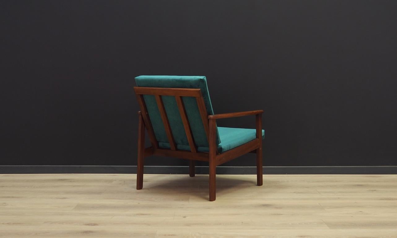 Fabric Green Armchair Danish Design 1970s Teak Vintage For Sale