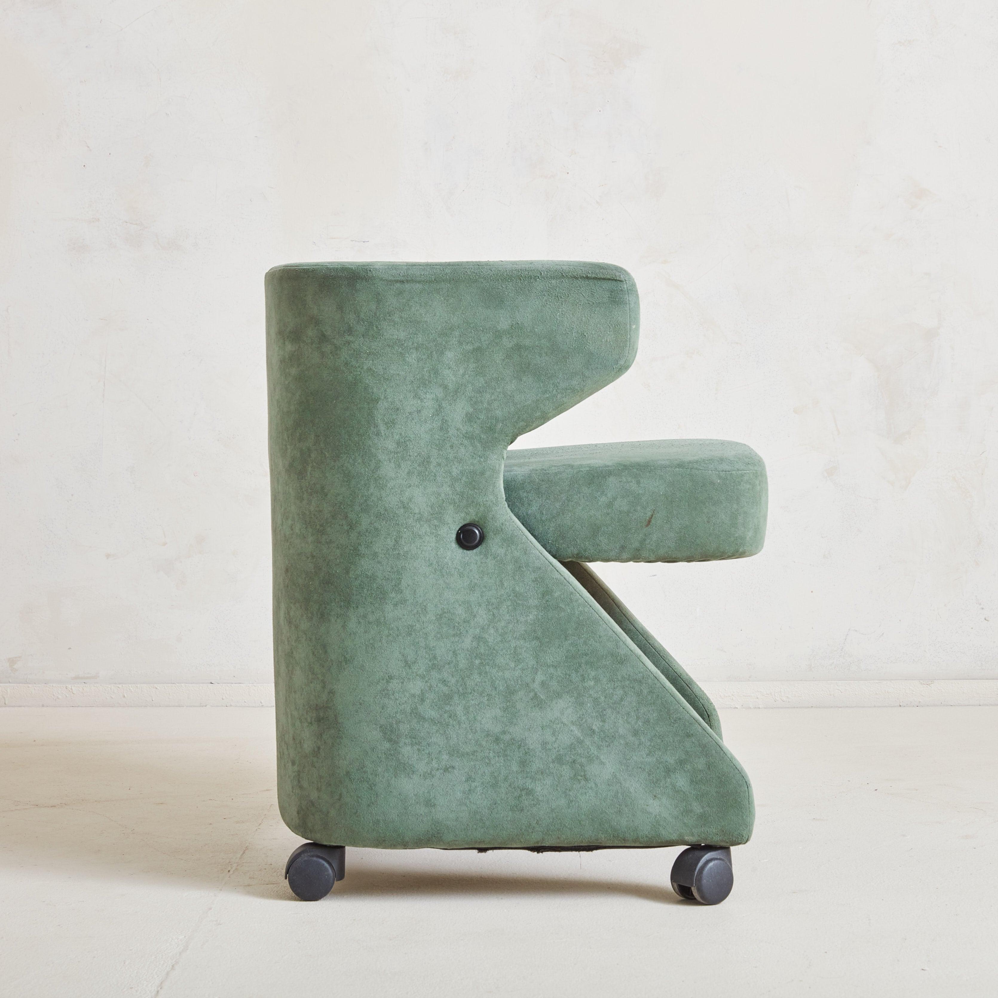 Mid-Century Modern Green Armchair on Casters Attributed to Gianni Moscatelli for Formanova, Italy