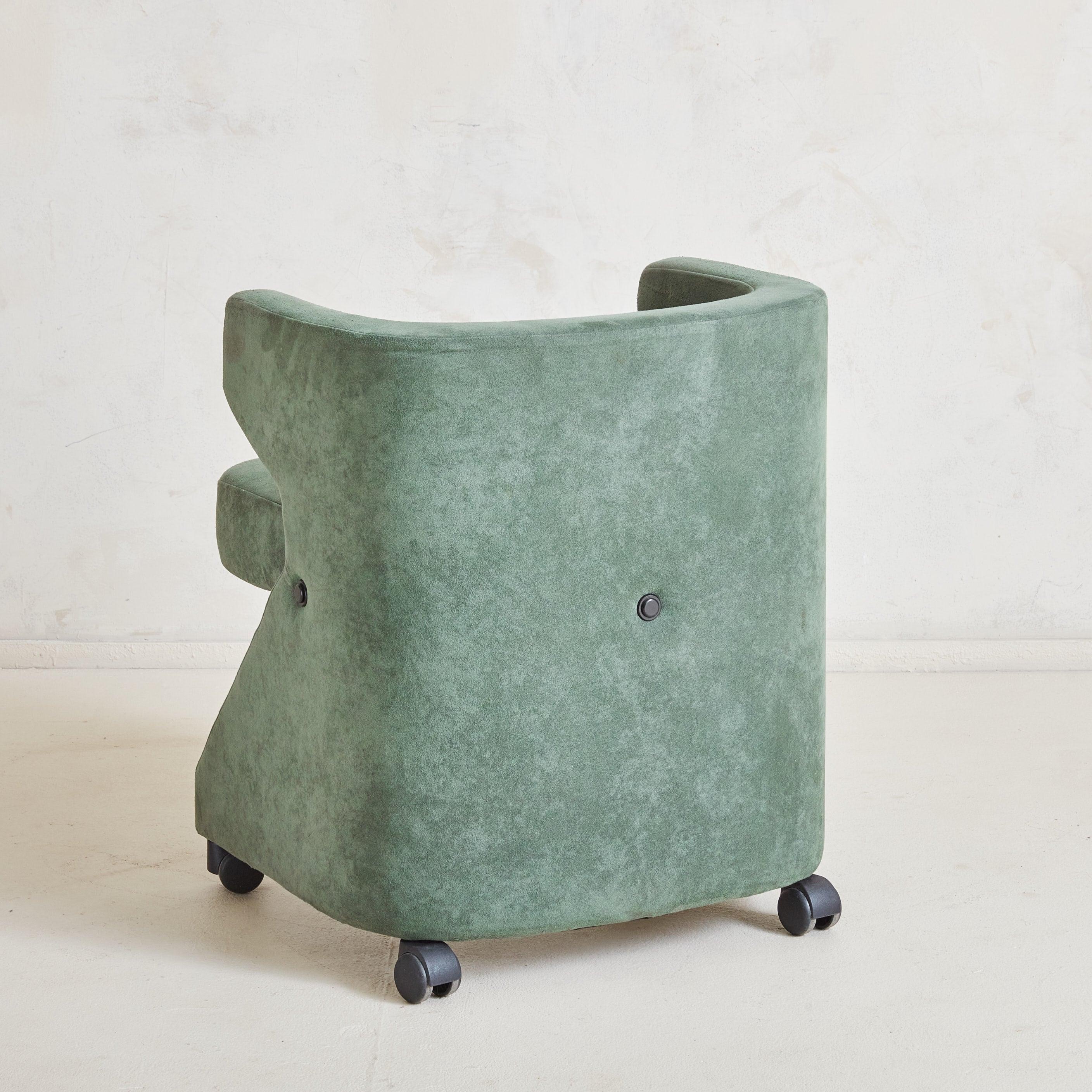 Italian Green Armchair on Casters Attributed to Gianni Moscatelli for Formanova, Italy