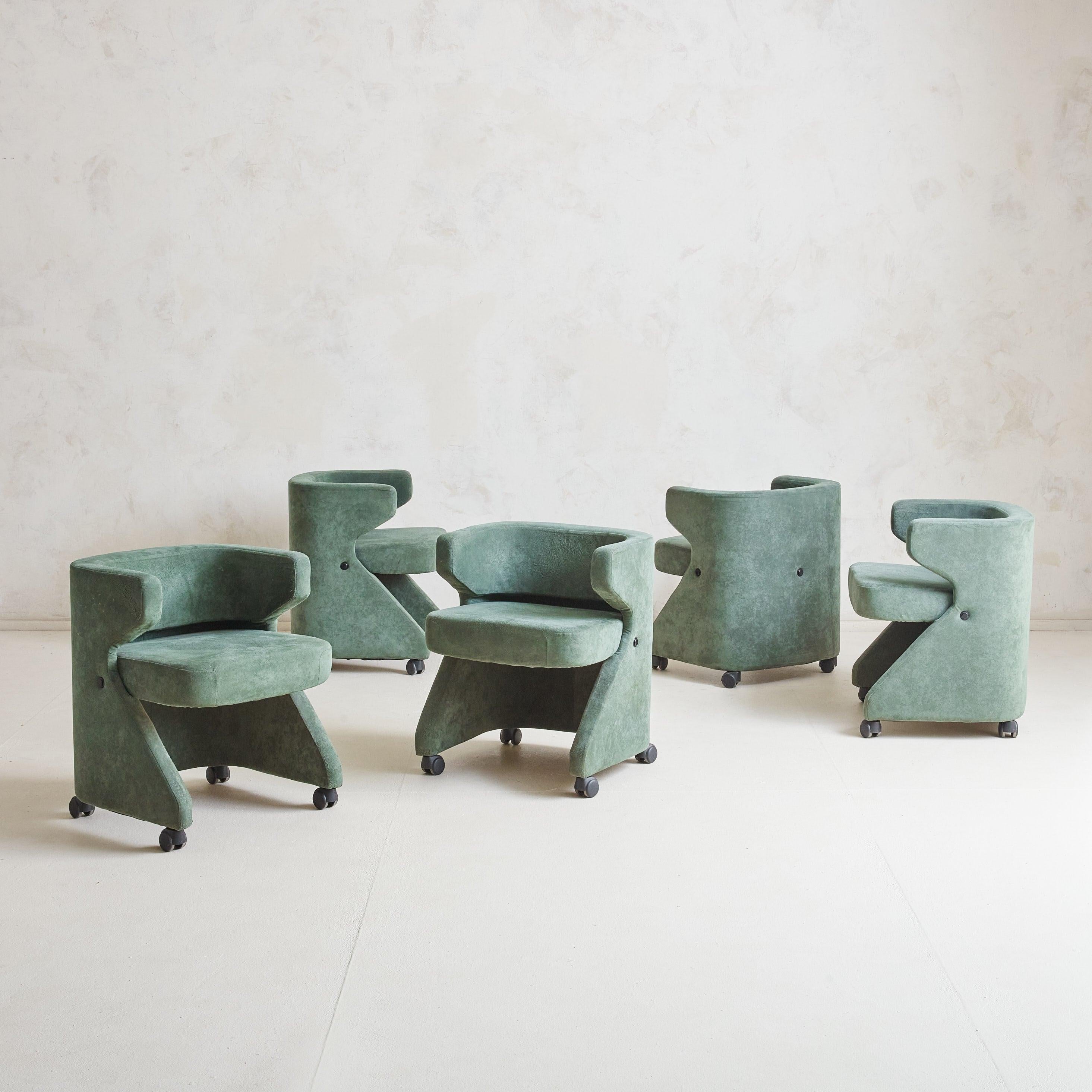 Green Armchair on Casters Attributed to Gianni Moscatelli for Formanova, Italy In Good Condition In Chicago, IL