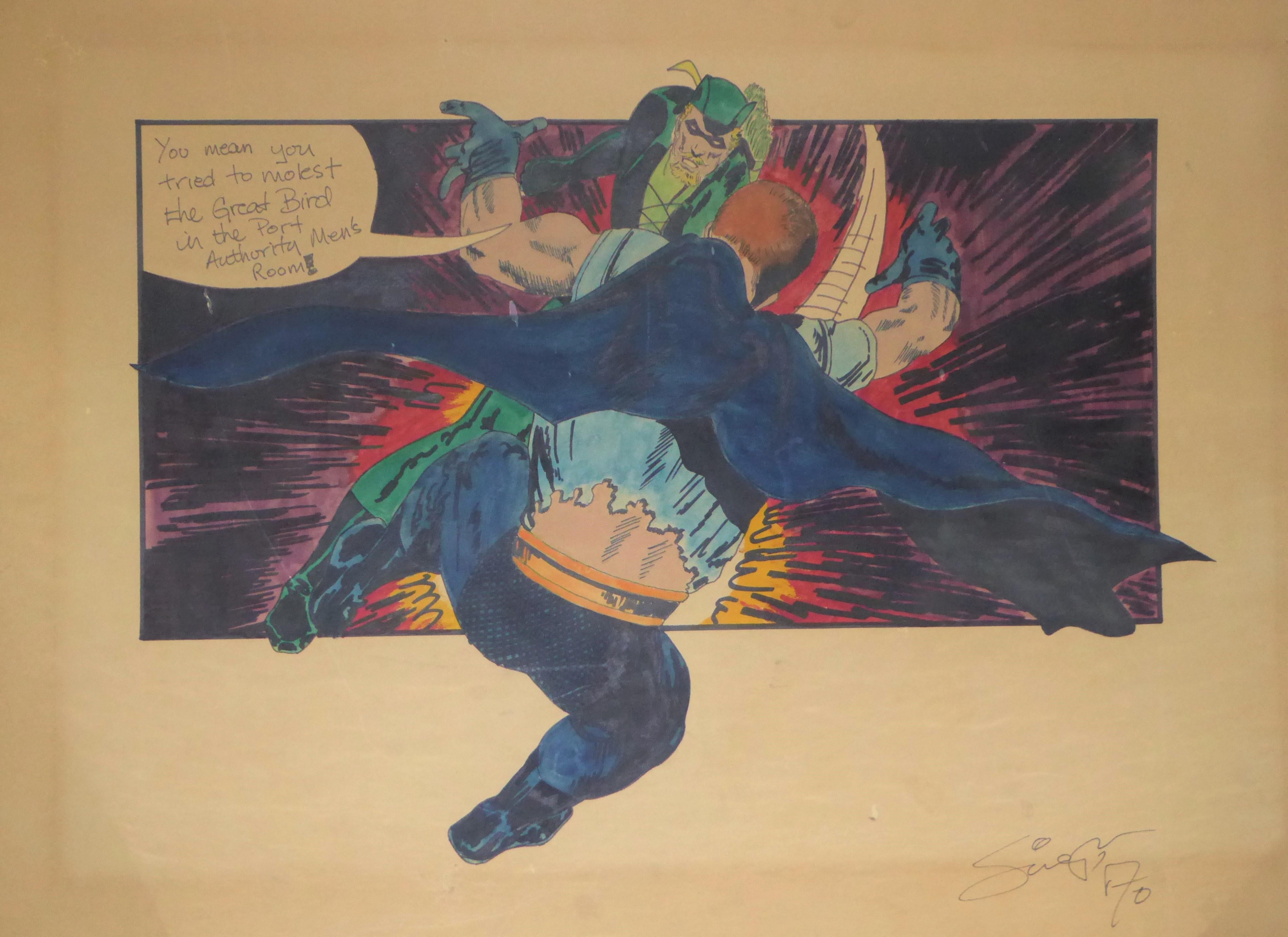 Green Arrow and Manhunter, 1970 DC Comics Superhero Painting Ink Watercolor 4