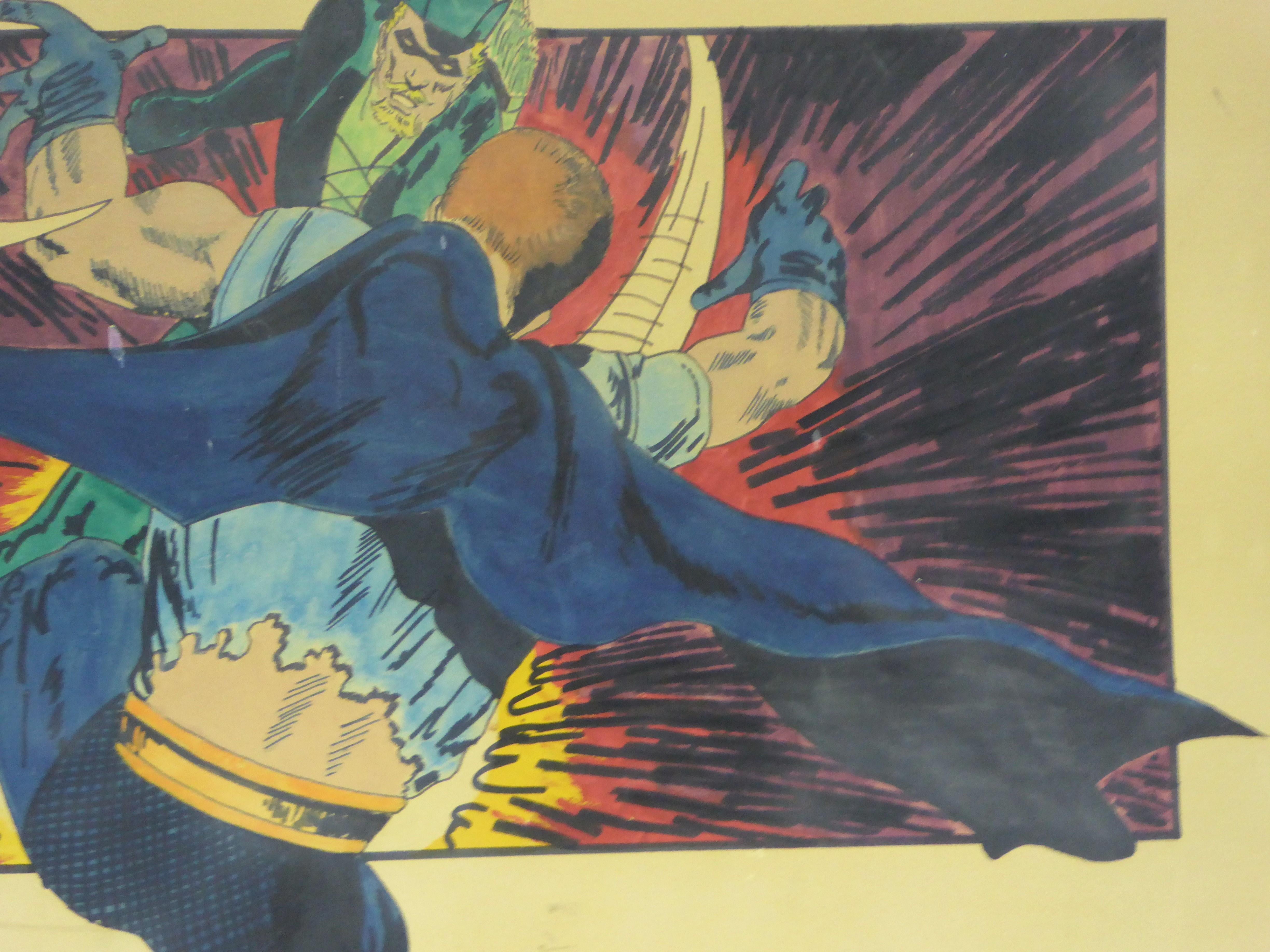 Late 20th Century Green Arrow and Manhunter, 1970 DC Comics Superhero Painting Ink Watercolor