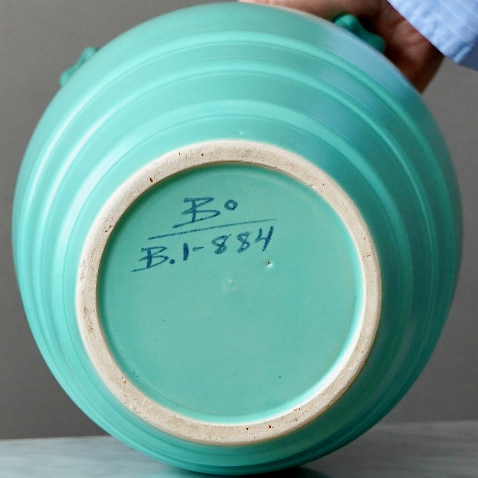 Vase de sol Art Déco vert par Ewald Dahlskog, Bo Fajans, Suède, années 1930 en vente 3