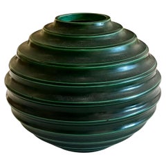 Green Art Deco Ceramic Globe Vase by Ewald Dahlskog, Bo Fajans, Sweden 1930's