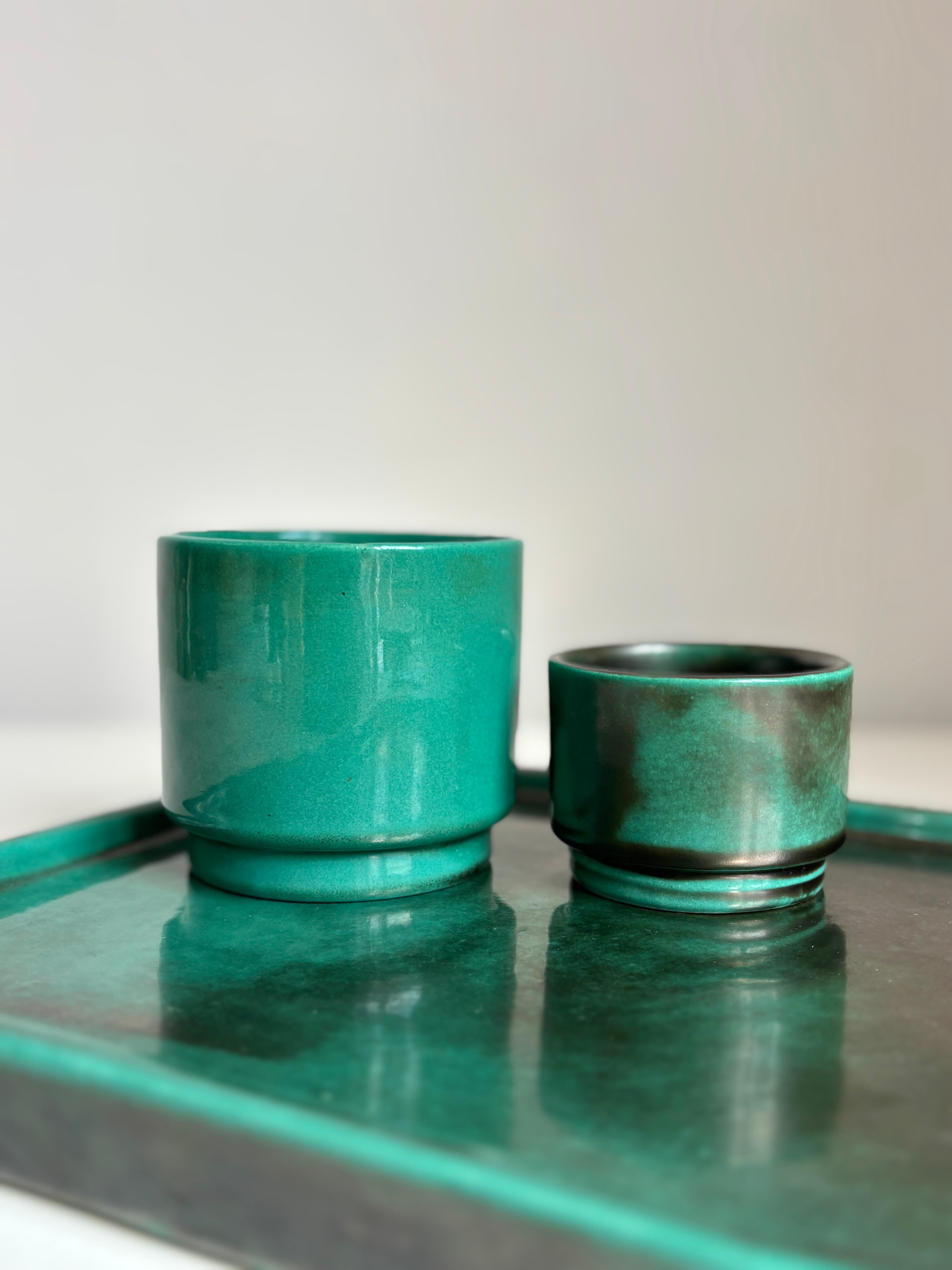 Juego de Servir de Cerámica Art Decó Verde, Upsala Ekeby, Años 30 Glaseado en venta