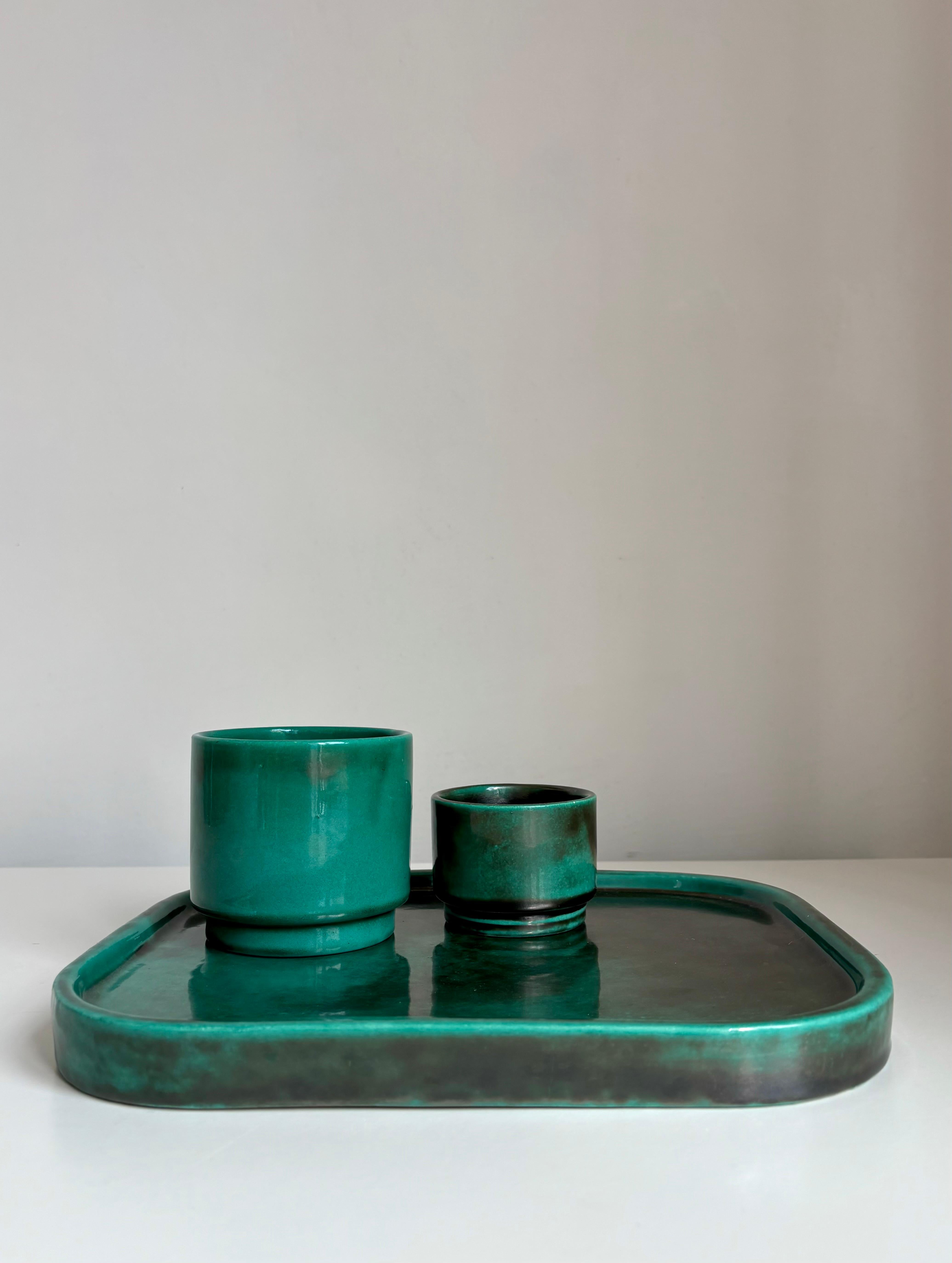 Juego de Servir de Cerámica Art Decó Verde, Upsala Ekeby, Años 30 en venta 1