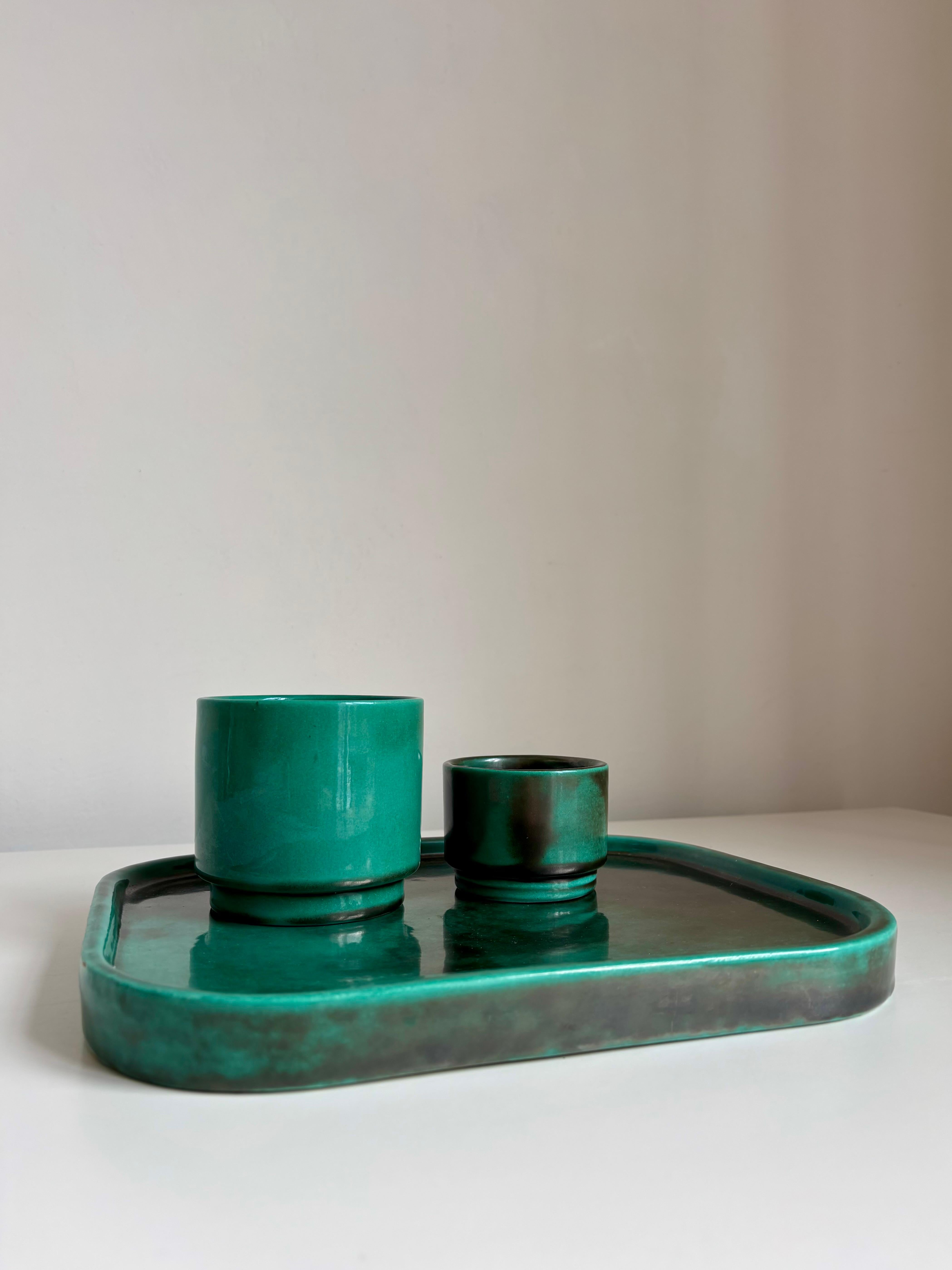 Juego de Servir de Cerámica Art Decó Verde, Upsala Ekeby, Años 30 en venta 2