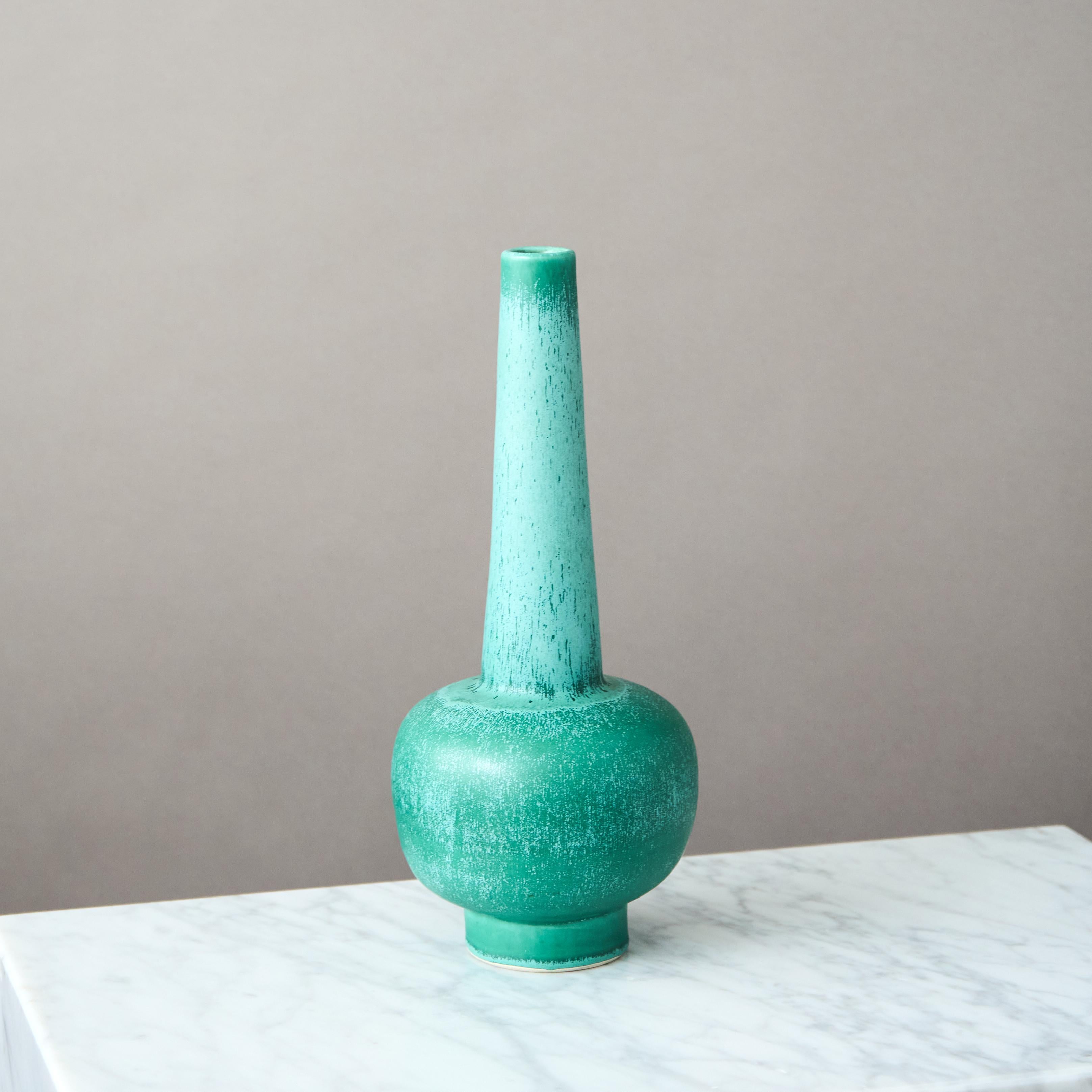 Scandinavian Modern Green Art Deco Ceramic Vase by Bo Fajans, Sweden, 1930s For Sale