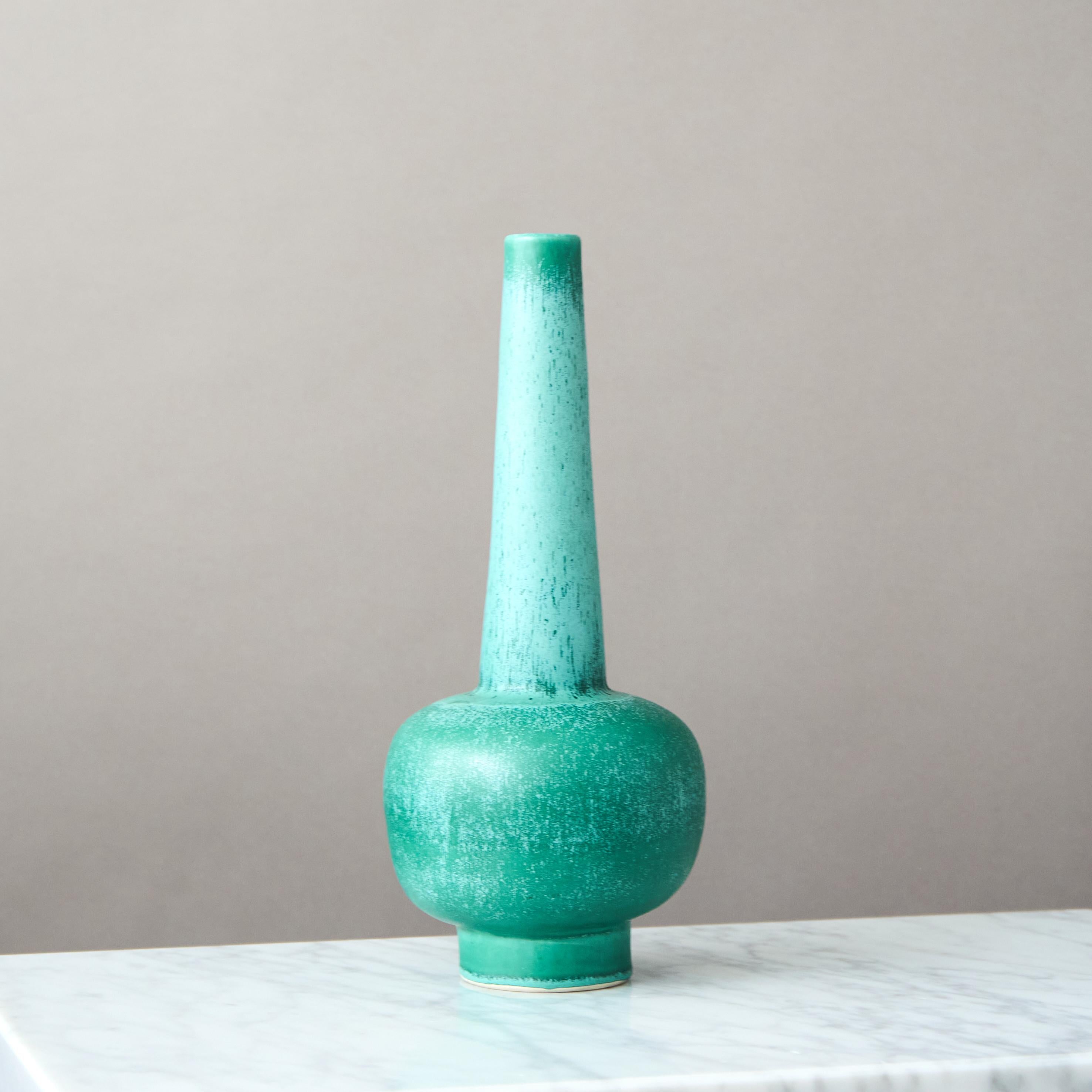 Glazed Green Art Deco Ceramic Vase by Bo Fajans, Sweden, 1930s For Sale