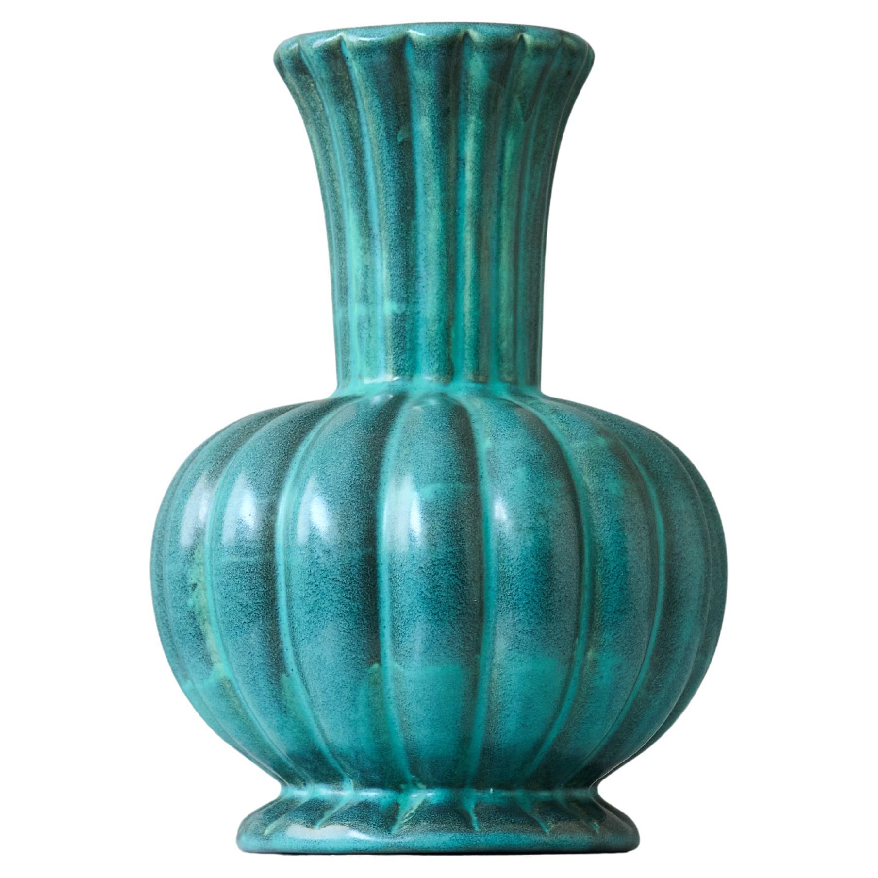 Green Art Deco Ceramic Vase by Ewald Dahlskog, Bo Fajans, Sweden, 1930s.