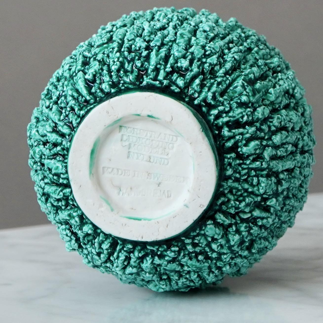 Vaso Chamotte Art Deco verde 'Hedgehog' di Gunnar Nylund. Rorstrand Svezia anni '30 in vendita 1