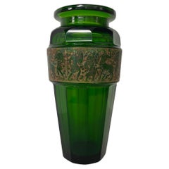 Green Art Deco, Frieze Glass Vase, Moser Karlsbad