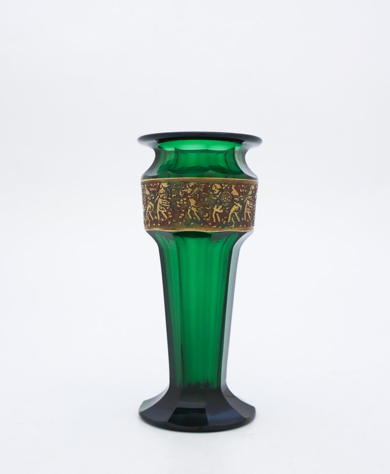 Green Art Deco, Frieze Glass Vase, Moser Karlsbad Glasswork, 1920s For Sale  at 1stDibs