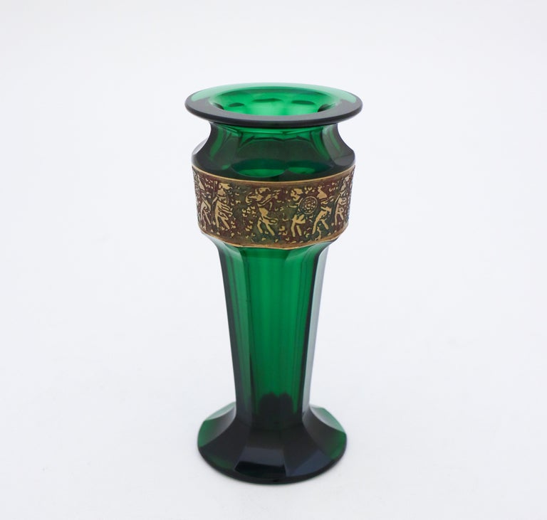 Green Art Deco Frieze Glass Vase Moser Karlsbad Glasswork 1920s For green-art-deco-frieze-glass-vase-moser-karlsbad-glasswork-1920s-for