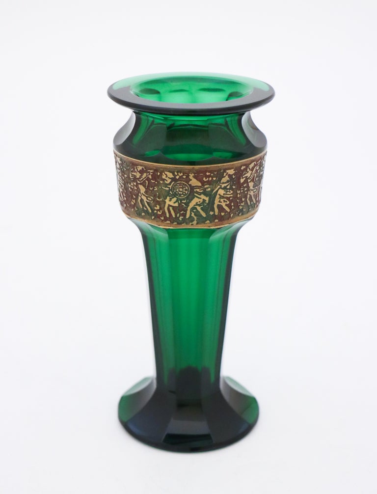 Green Art Deco Frieze Glass Vase Moser Karlsbad Glasswork 1920s For green-art-deco-frieze-glass-vase-moser-karlsbad-glasswork-1920s-for