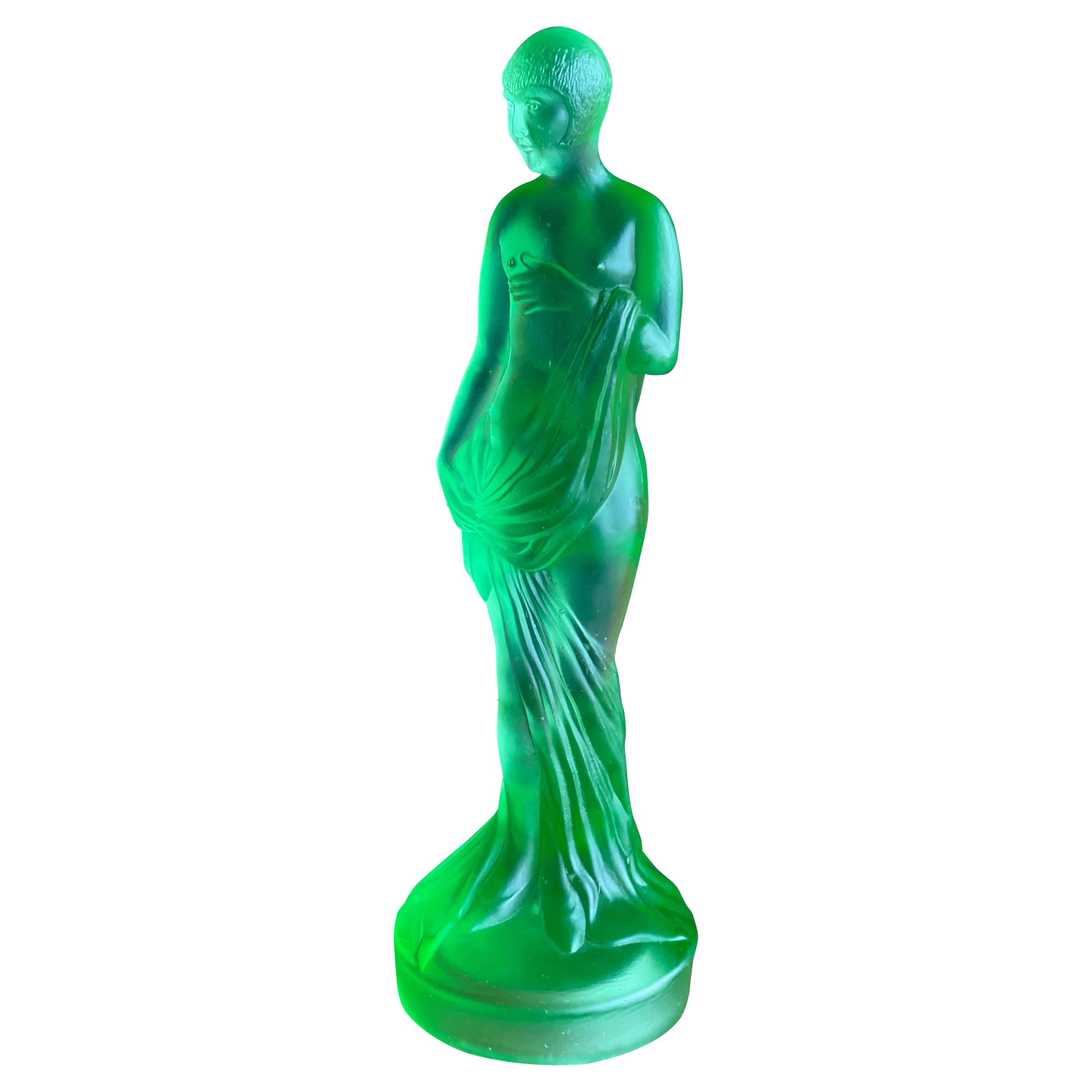 Green Art Déco Glass Figurine "Lady", 1920s
