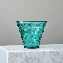Green Art Deco Glass Vase by Simon Gate. Orrefors, Sweden, 1930. Swedish Grace.
