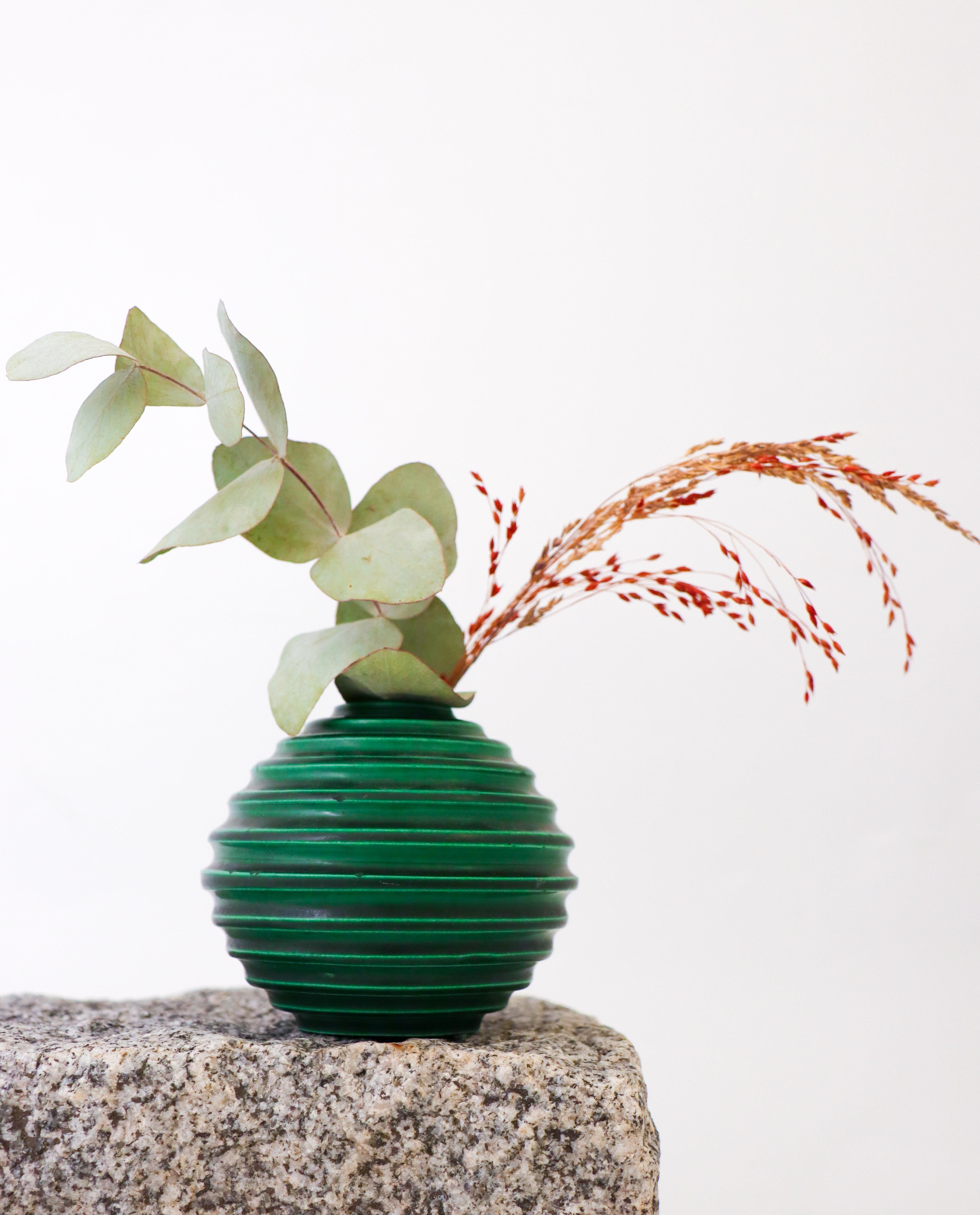 Swedish Green Art Deco Globose Vase, Ewald Dahlskog, , Scandinavian Modern For Sale