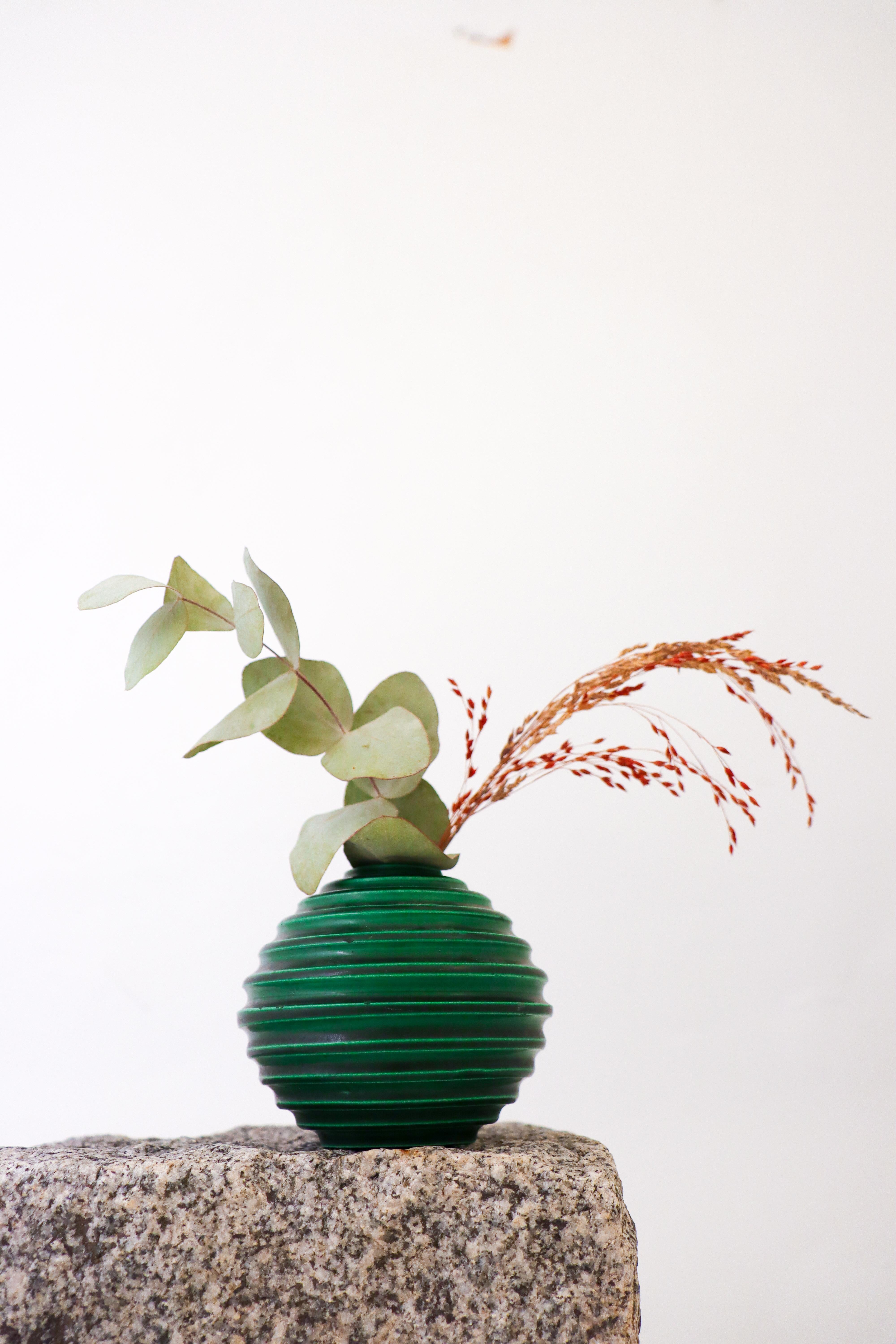 Glazed Green Art Deco Globose Vase, Ewald Dahlskog, , Scandinavian Modern For Sale
