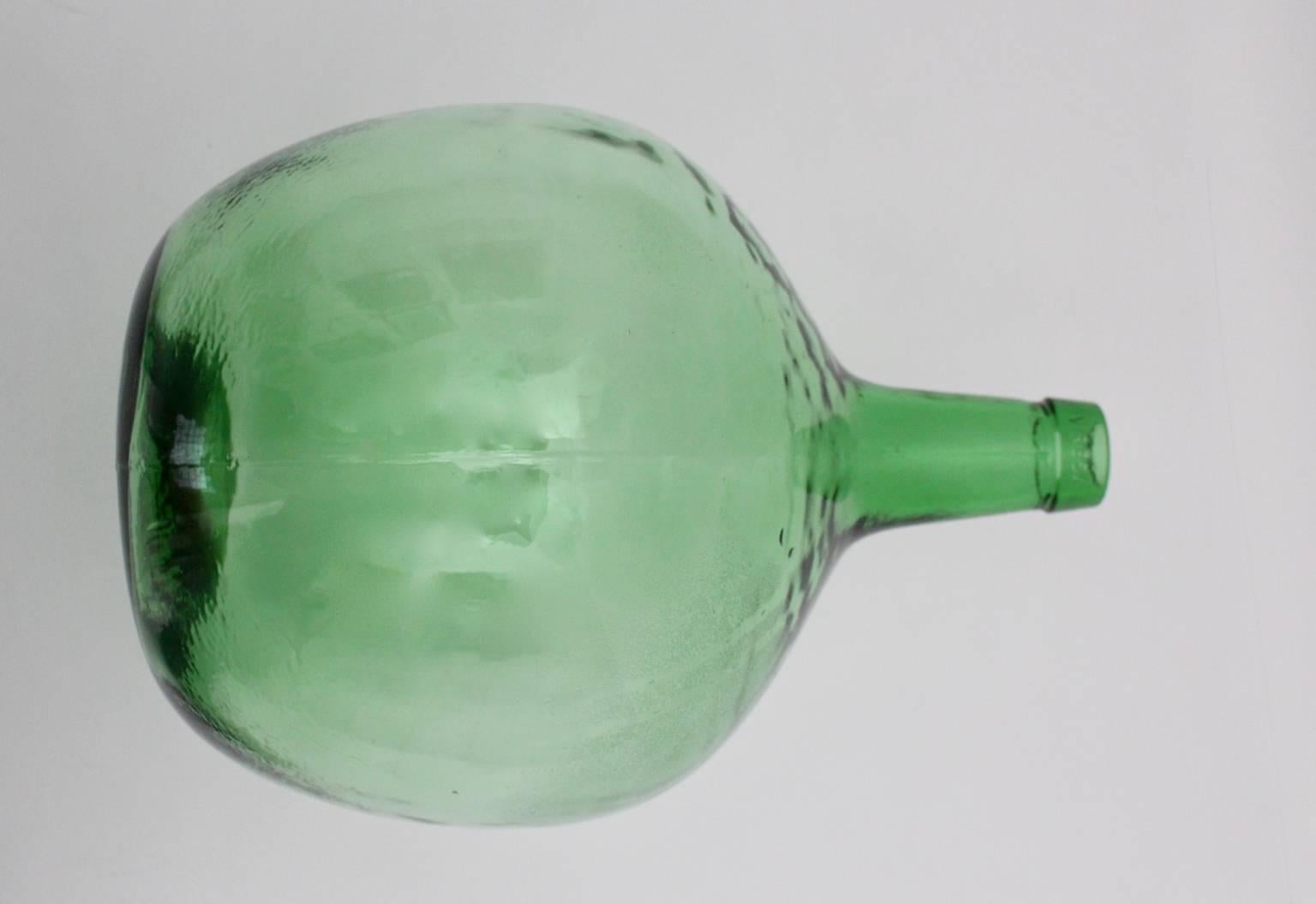 Austrian Green Vintage Glass Bottle or Vessel  Demijohn 1970s Viresa