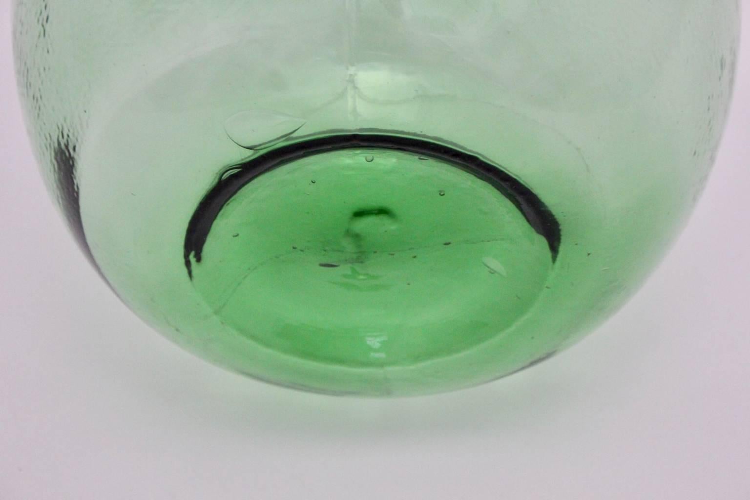 20th Century Green Vintage Glass Bottle or Vessel  Demijohn 1970s Viresa