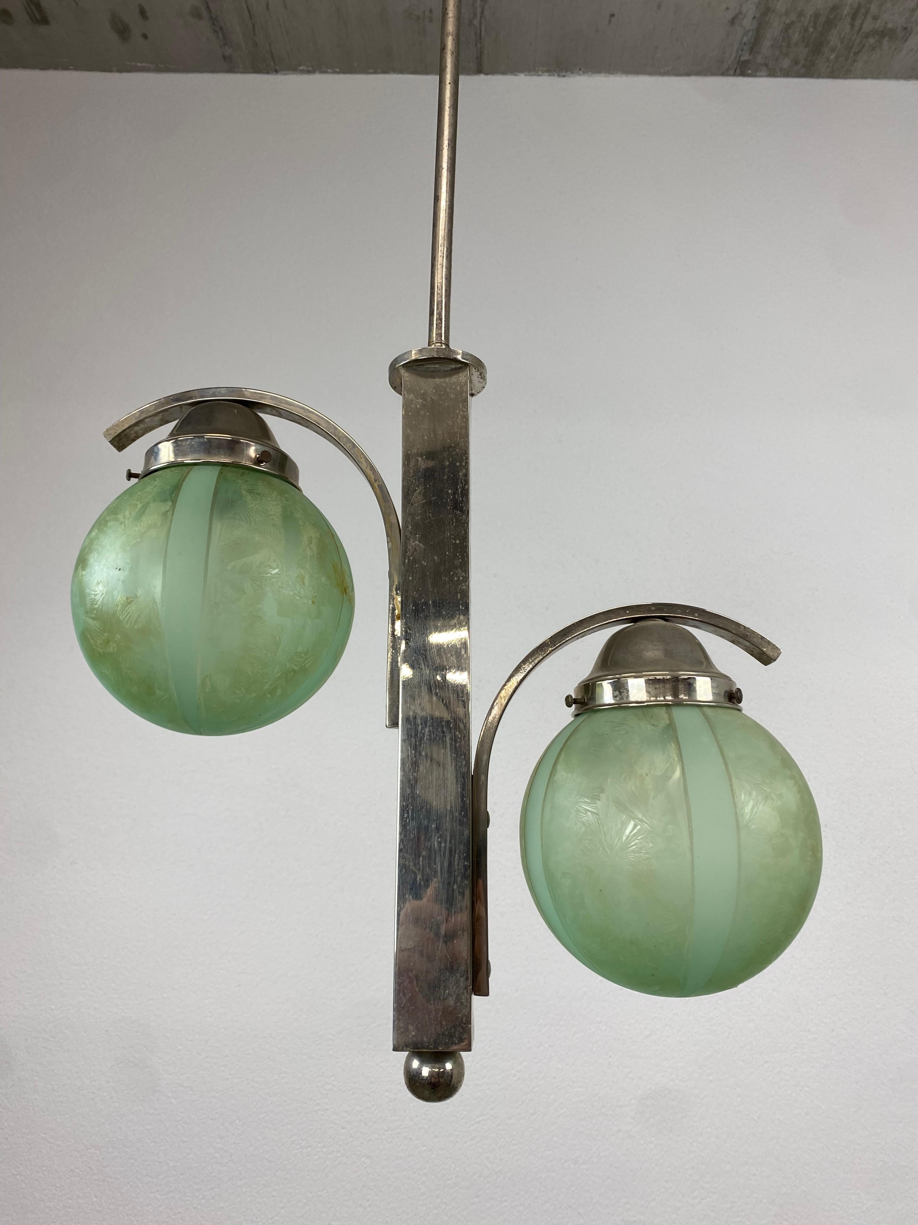 Green Art Deco hanging lamp in very good original condition.