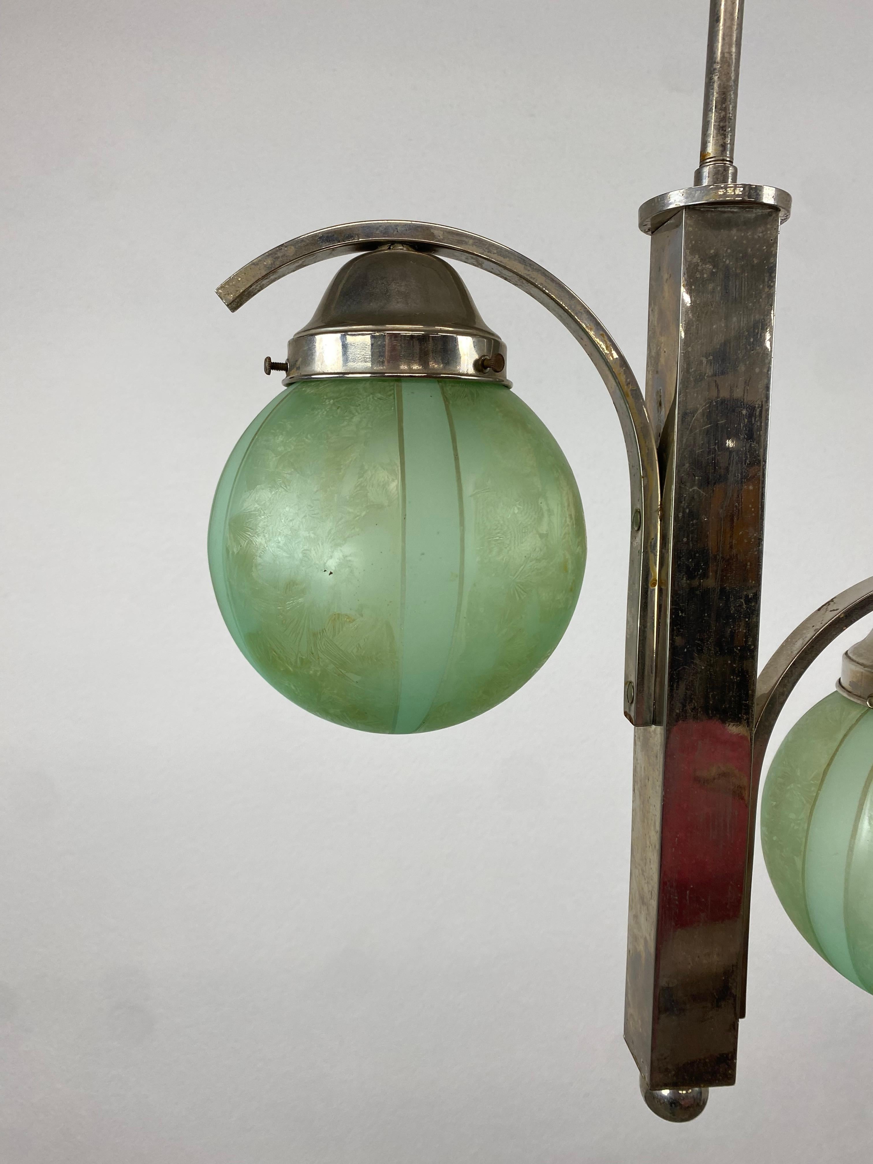 Green Art Deco Hanging Lamp In Good Condition For Sale In Banská Štiavnica, SK