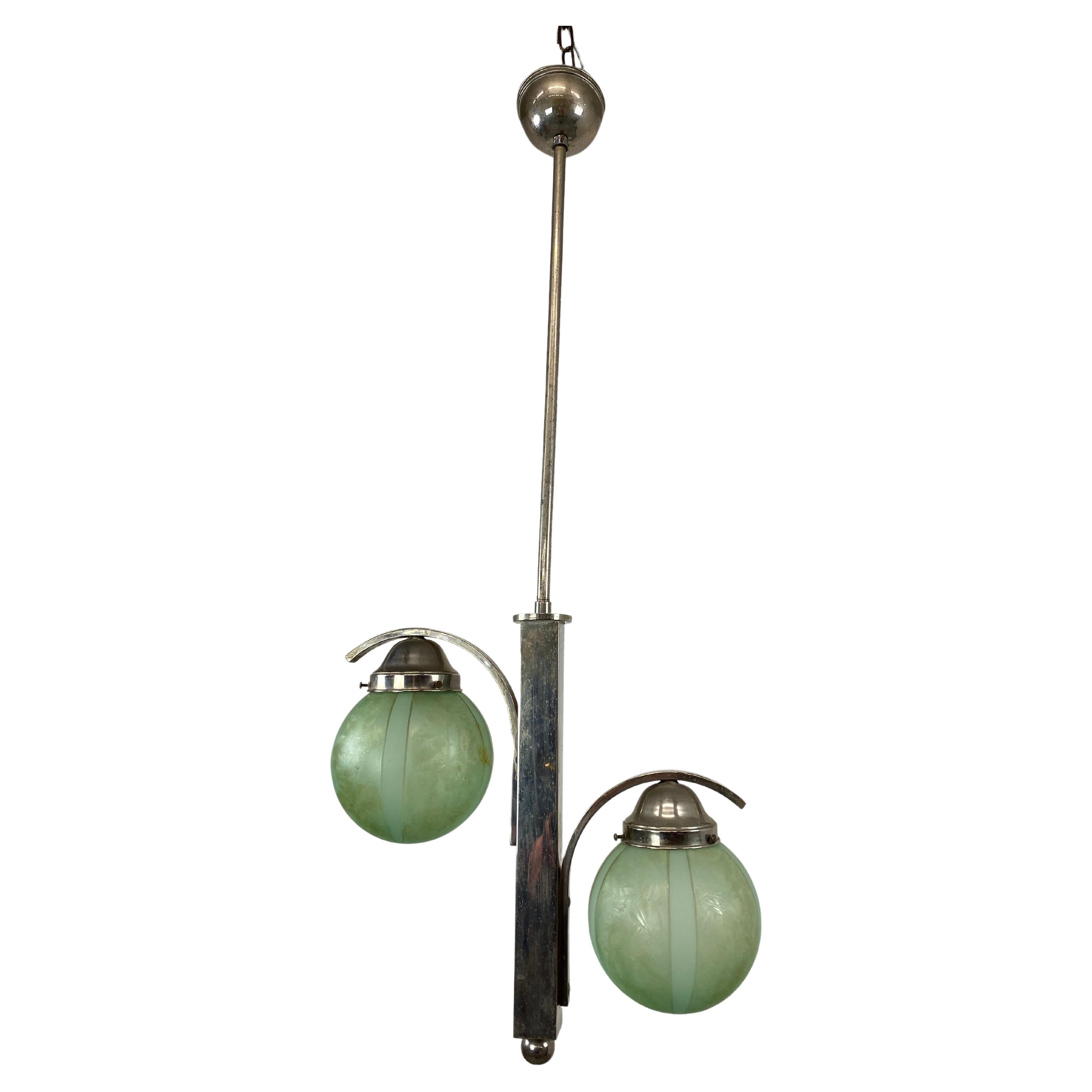 Green Art Deco Hanging Lamp For Sale