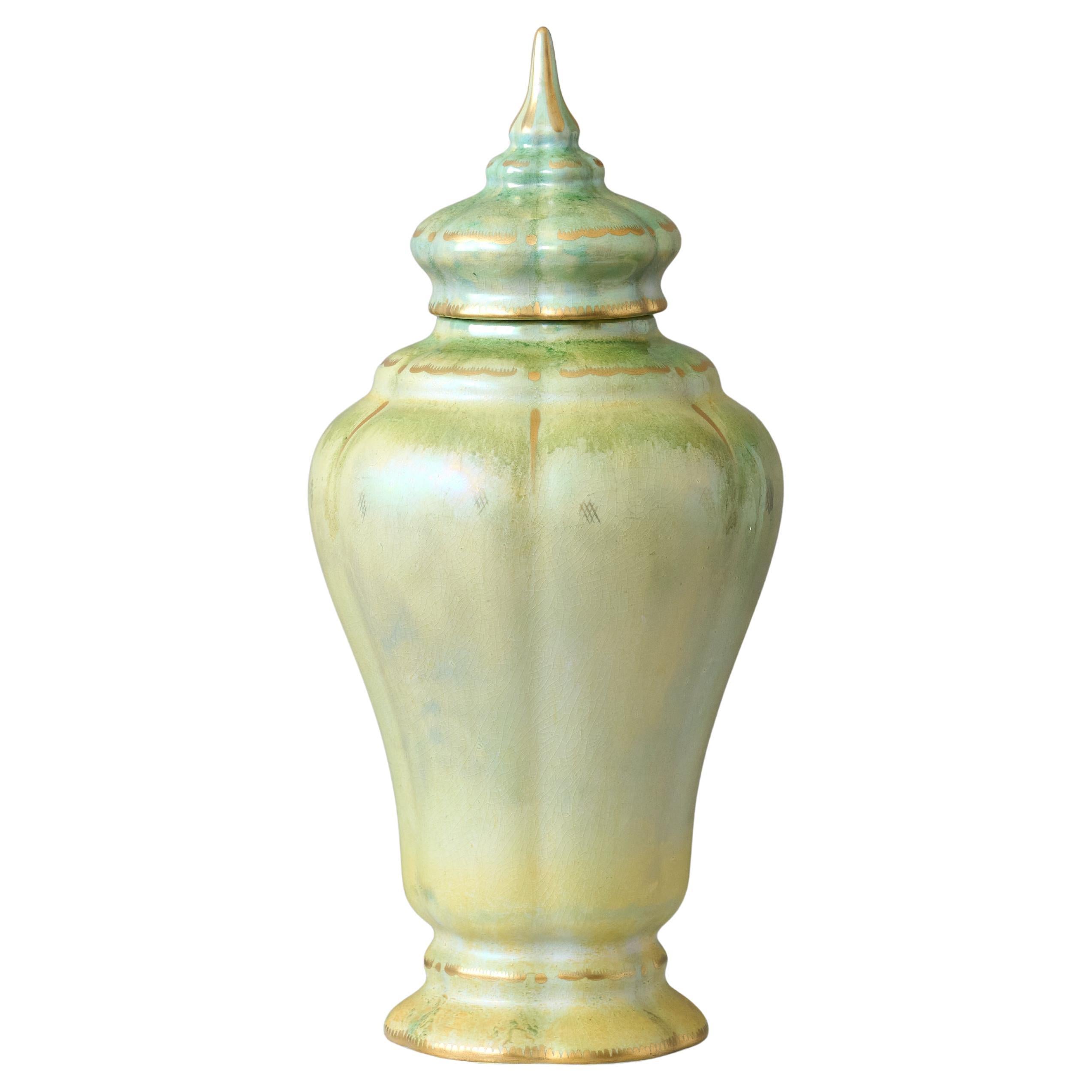 Urna con coperchio verde Art Deco di Josef Ekberg per Gustavsberg, Svezia, 1928.