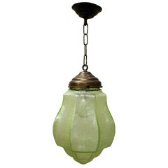 Green Art Deco Pendant Light with Crackle Glass, 1930s