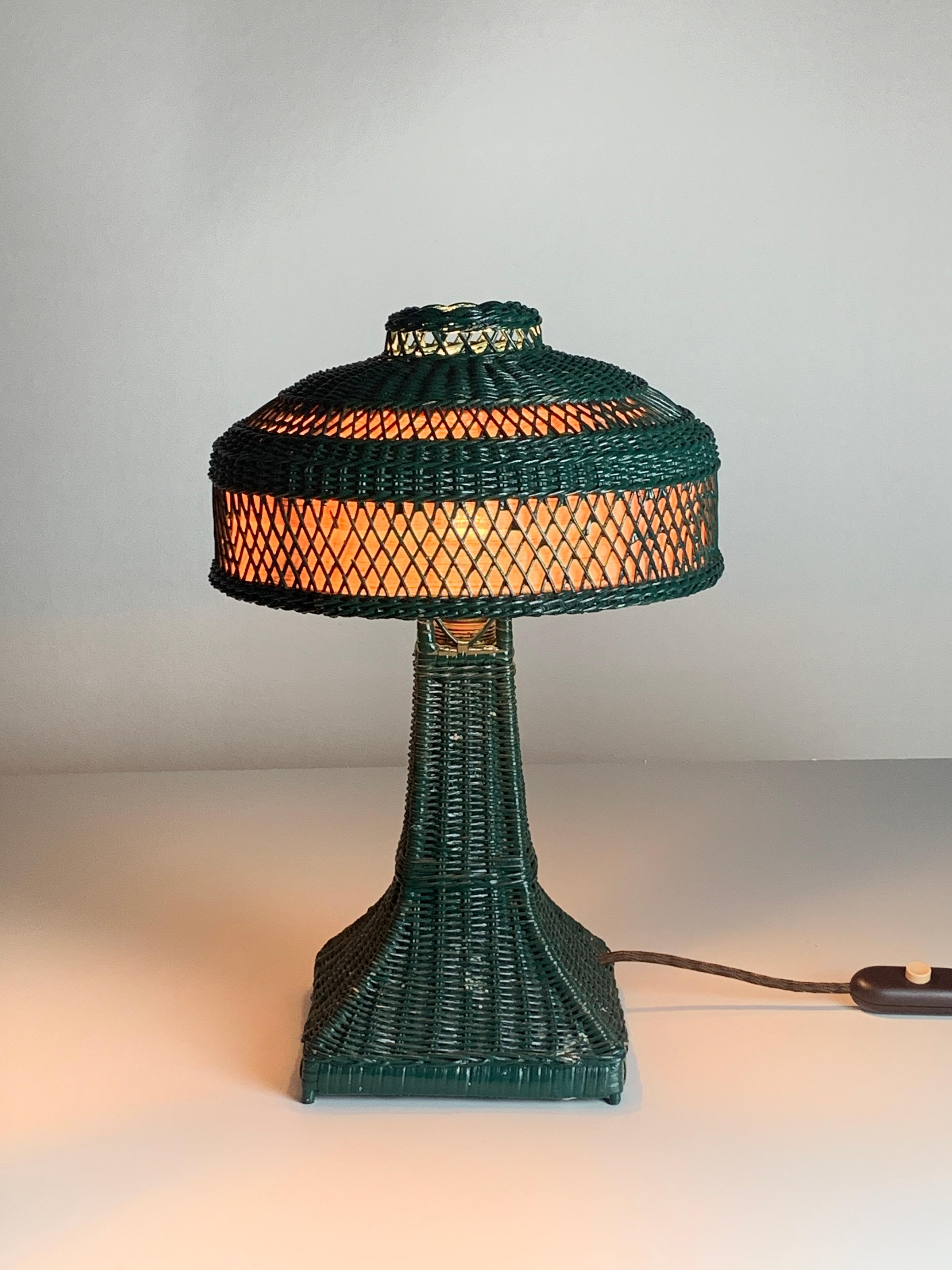 Green Art Deco rattan wicker mushroom 