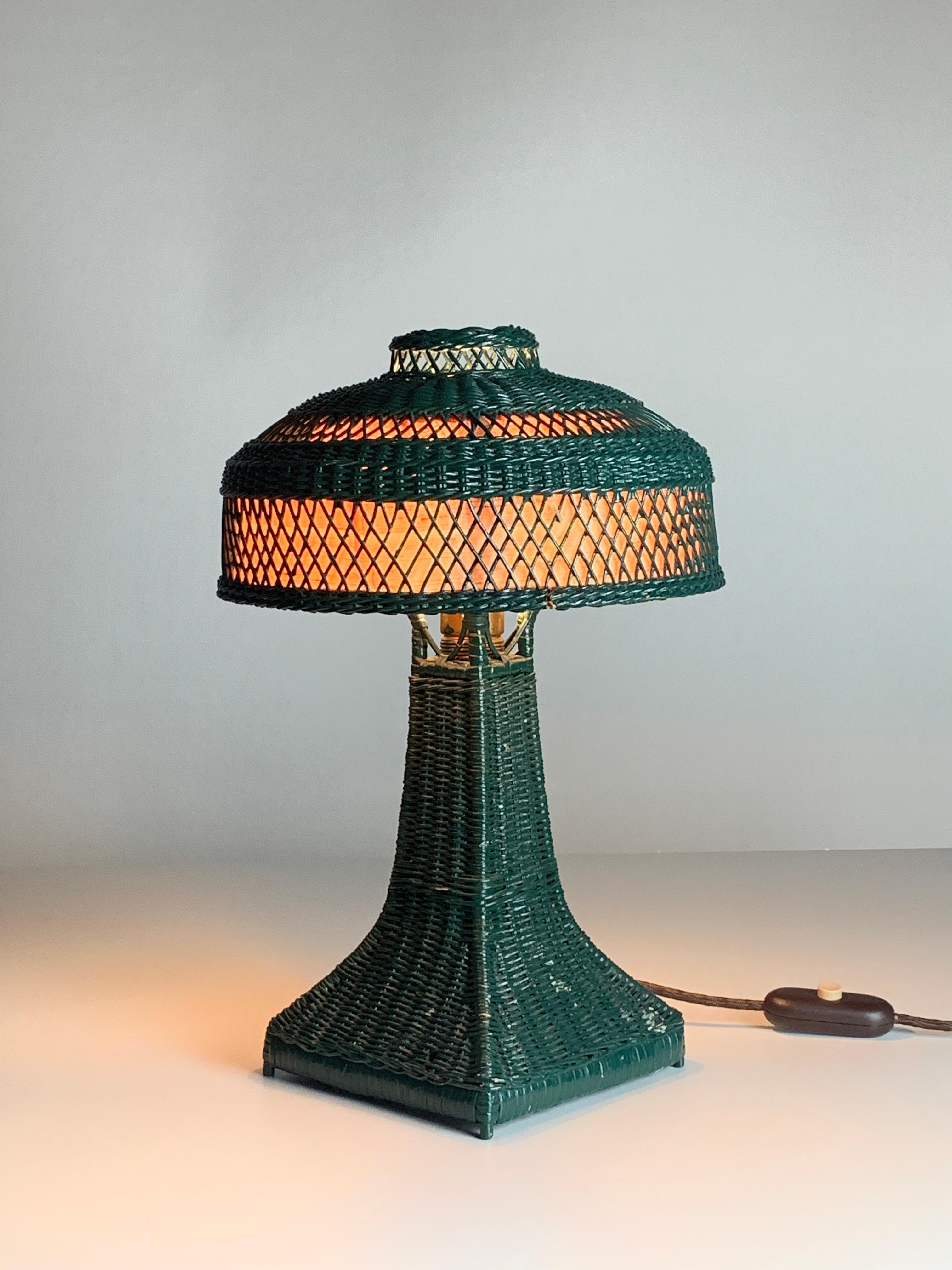 Green Art Deco rattan wicker mushroom 