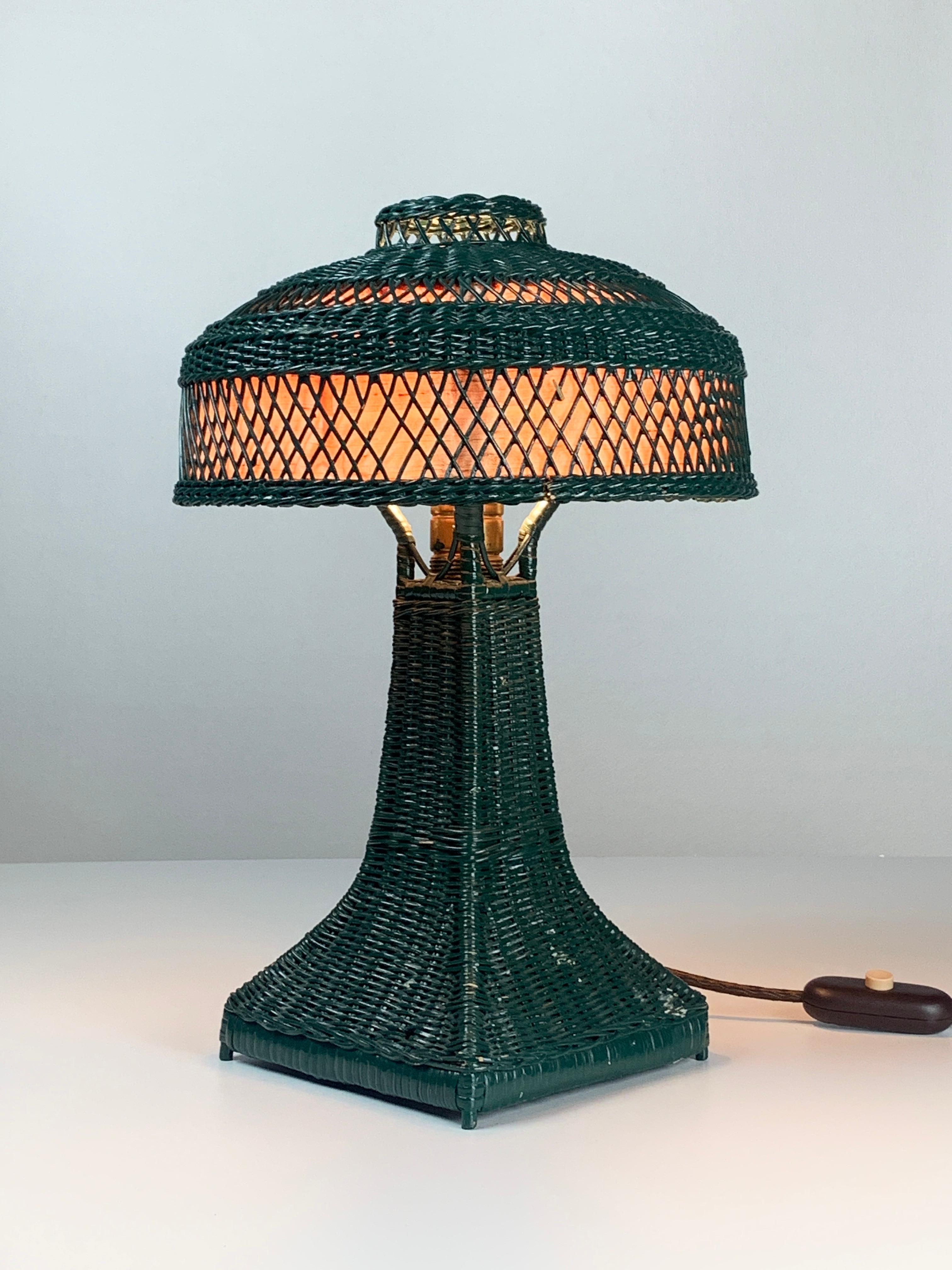Green Art Deco rattan wicker mushroom 
