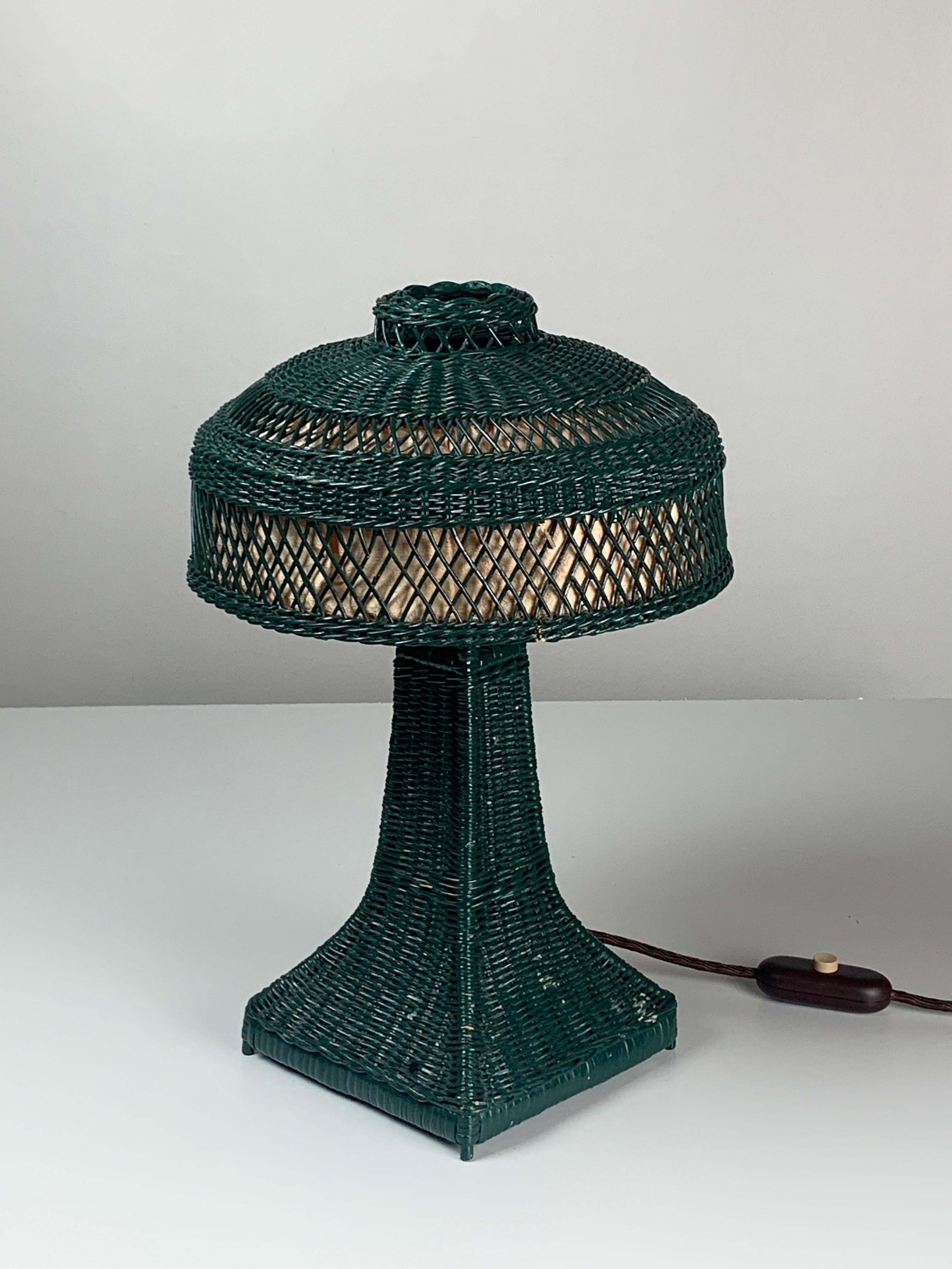 Green Art Deco rattan wicker mushroom 