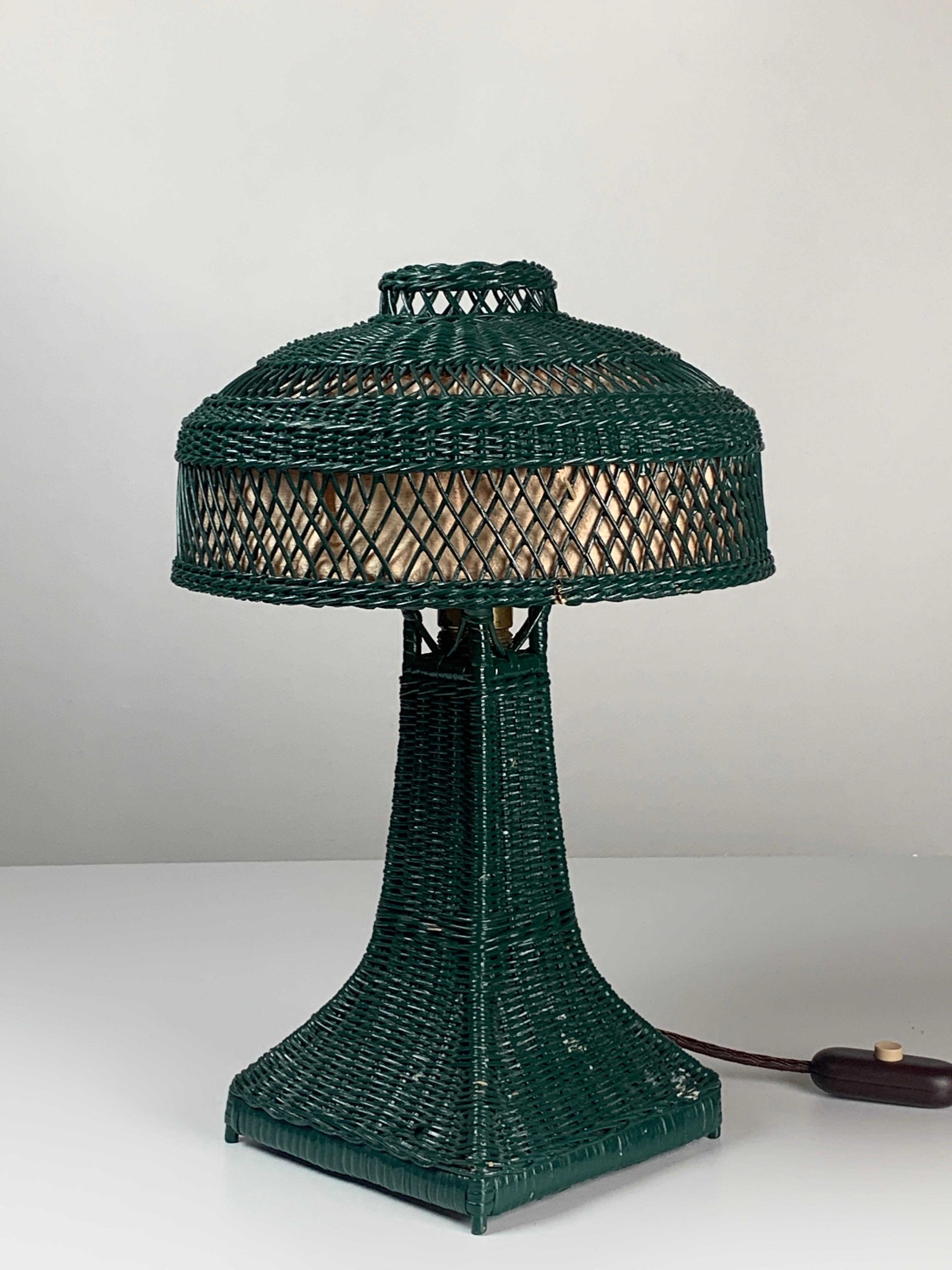 French Green Art Deco rattan wicker mushroom 