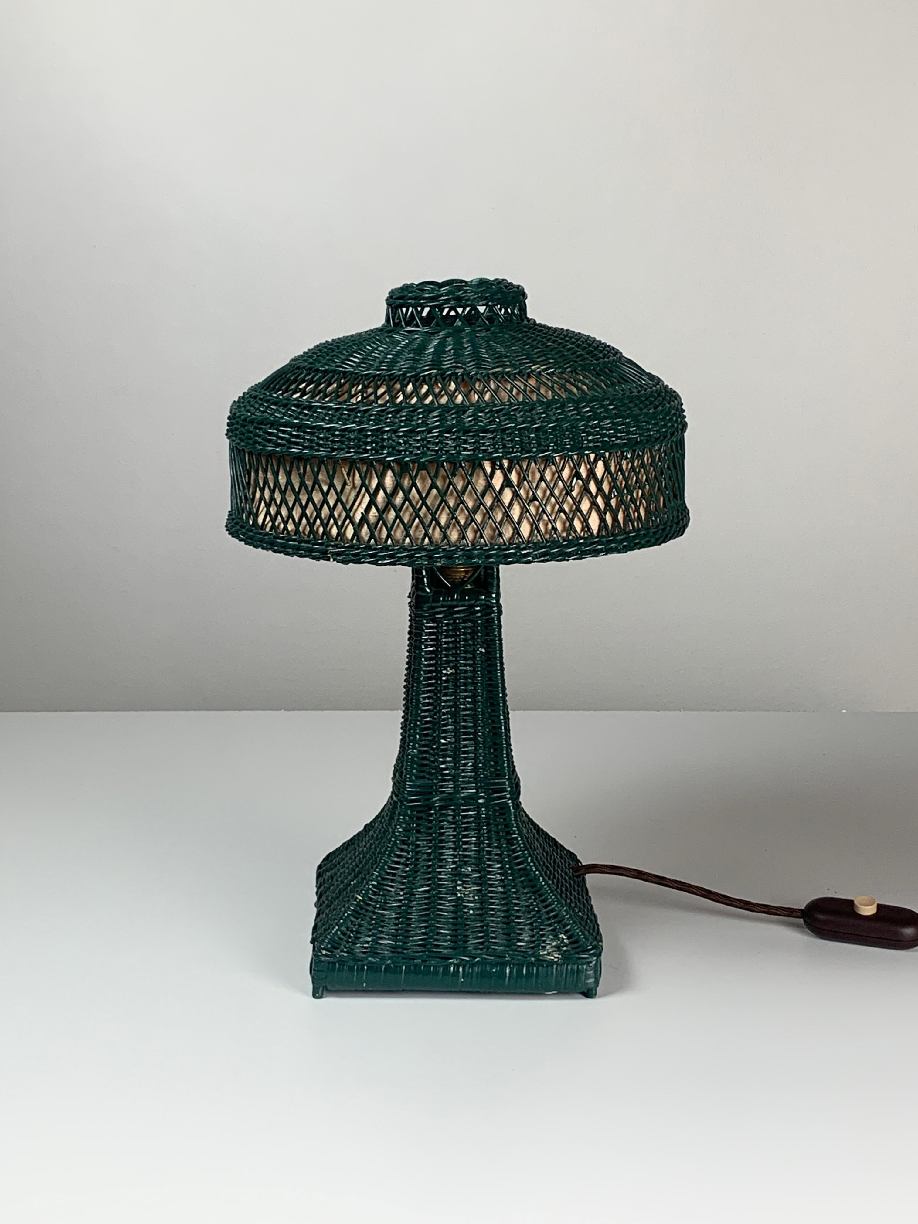 Green Art Deco rattan wicker mushroom 