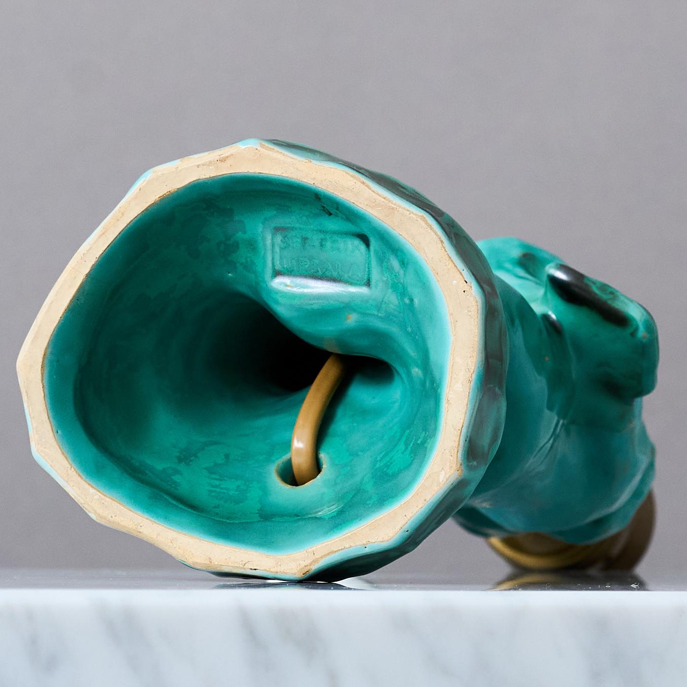 20th Century Green Art Deco Sculptural Ceramic Table Lamp made by S:t Erik, Sweden, 1920s For Sale