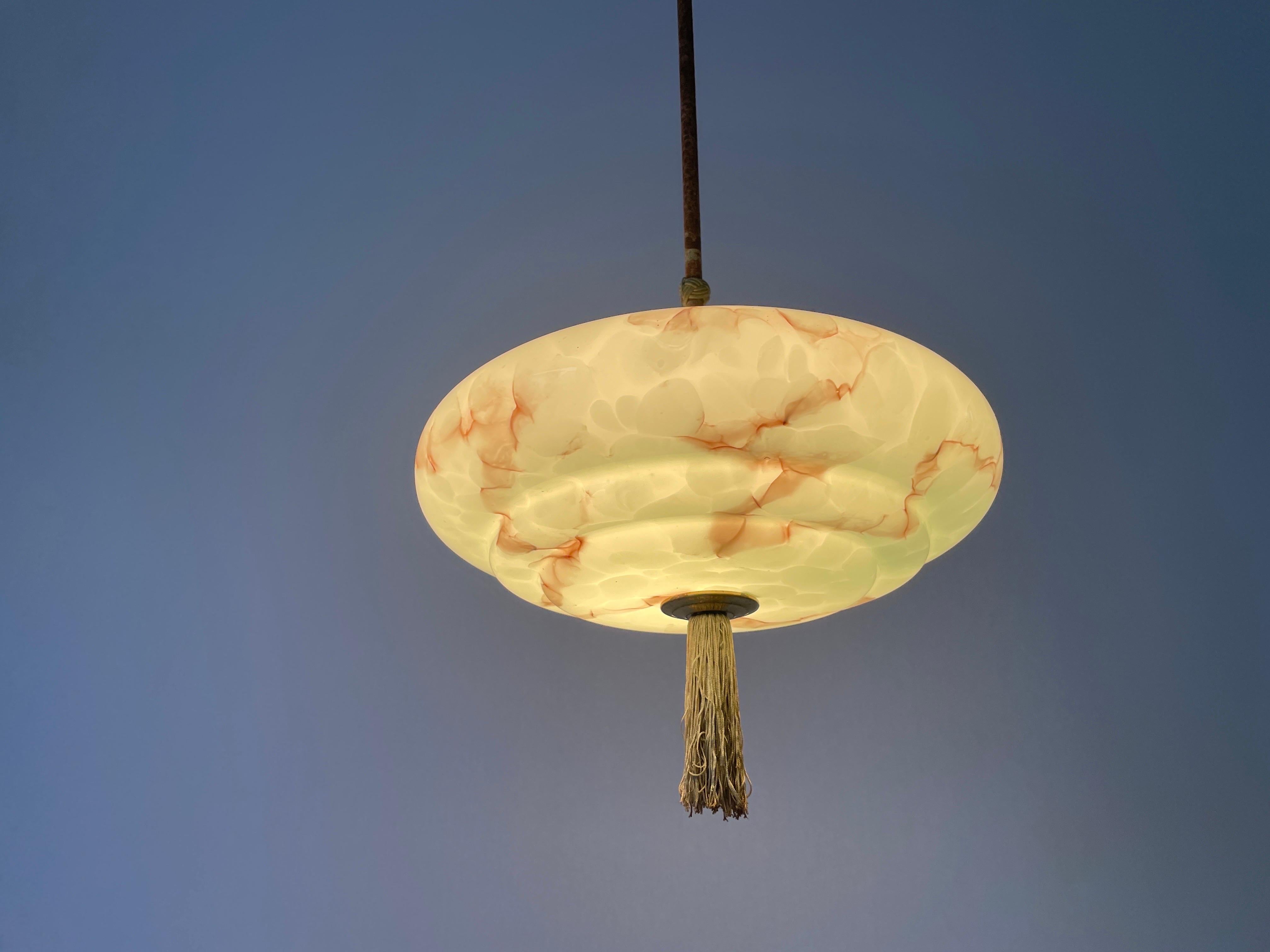 Green Art Deco Style Glass Ceiling Lamp, 1950s, Germany 5