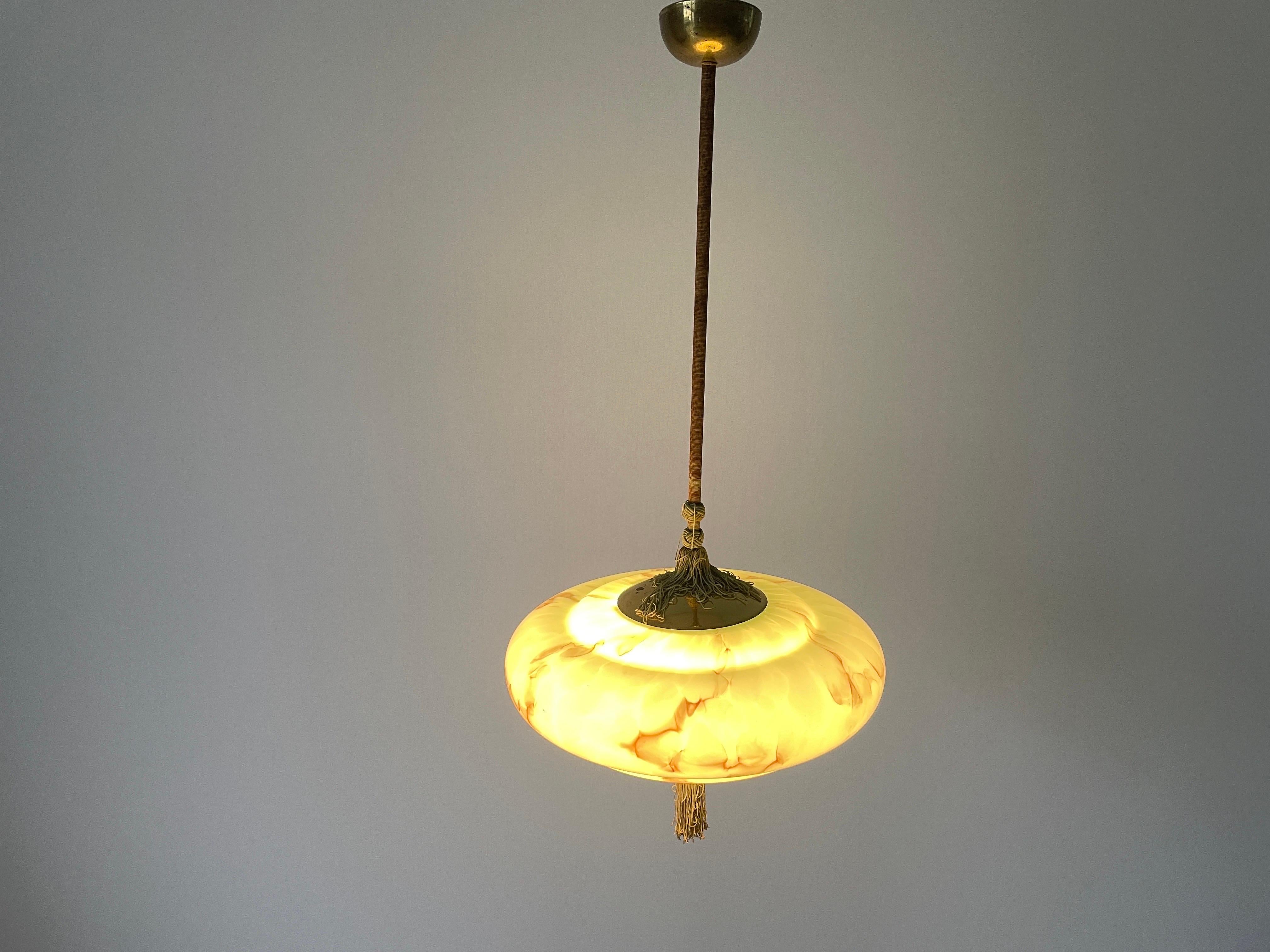 Green Art Deco Style Glass Ceiling Lamp, 1950s, Germany 6