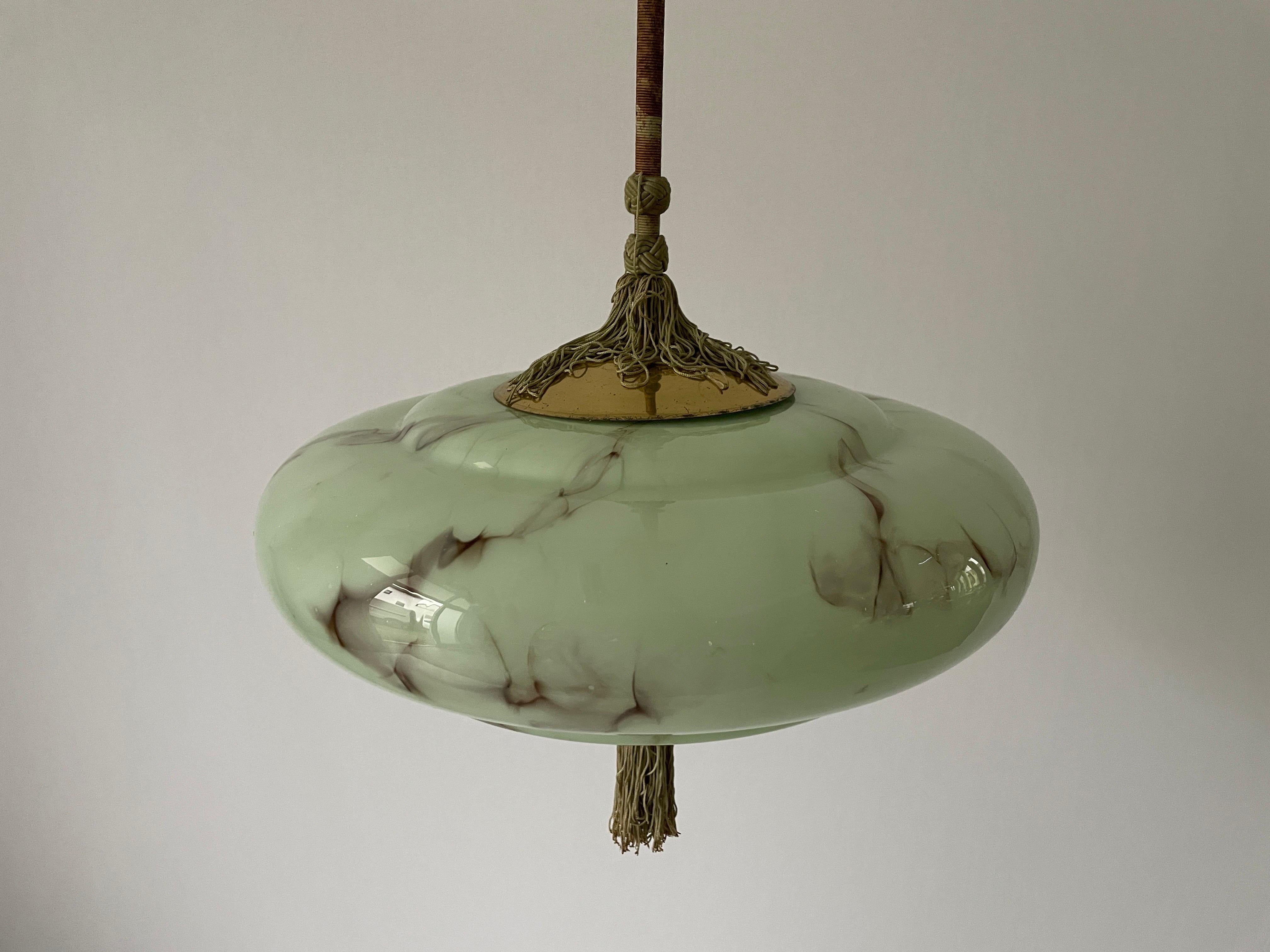Green Art Deco Style Glass Ceiling Lamp, 1950s, Germany In Excellent Condition In Hagenbach, DE
