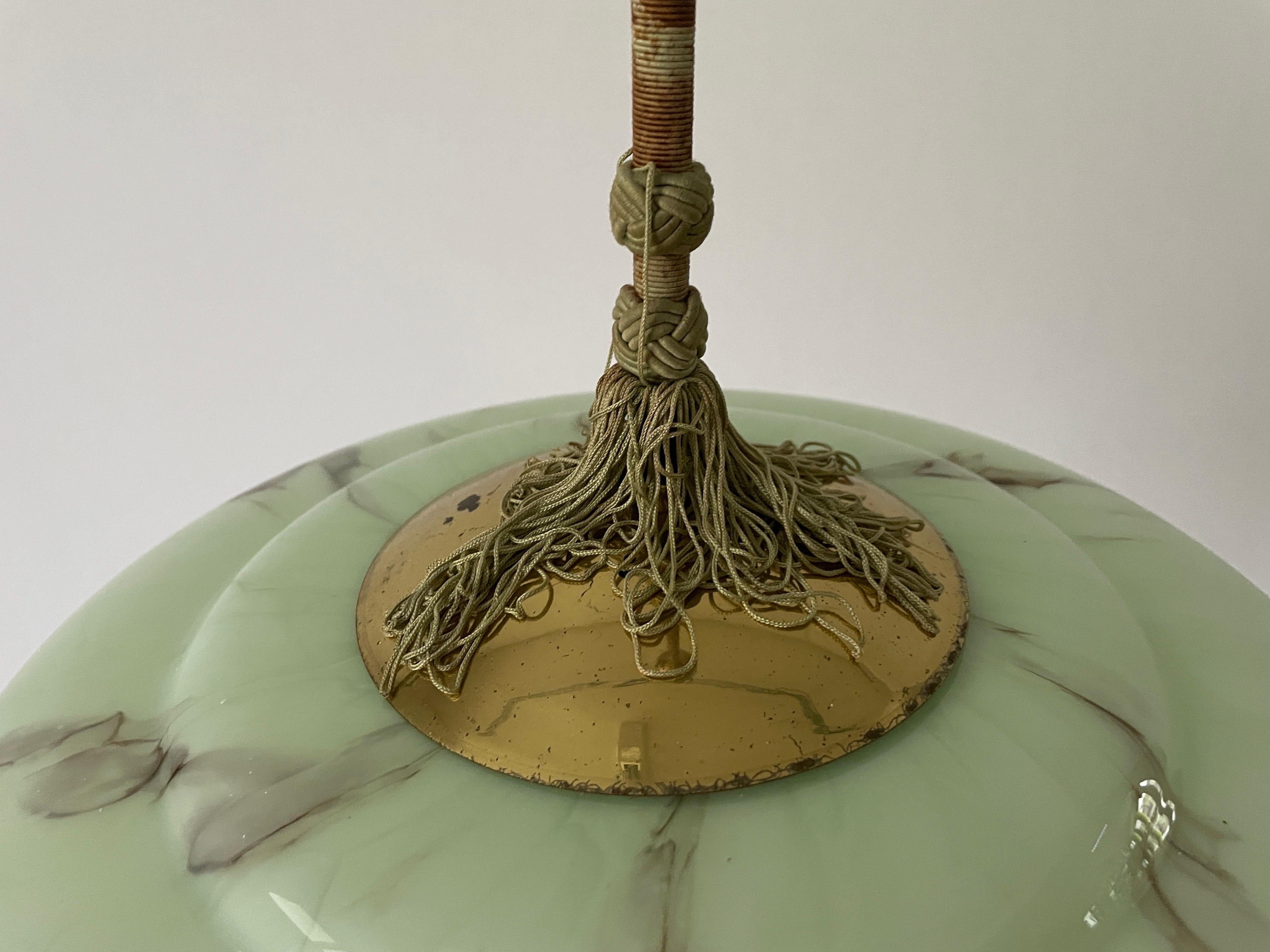 Mid-20th Century Green Art Deco Style Glass Ceiling Lamp, 1950s, Germany