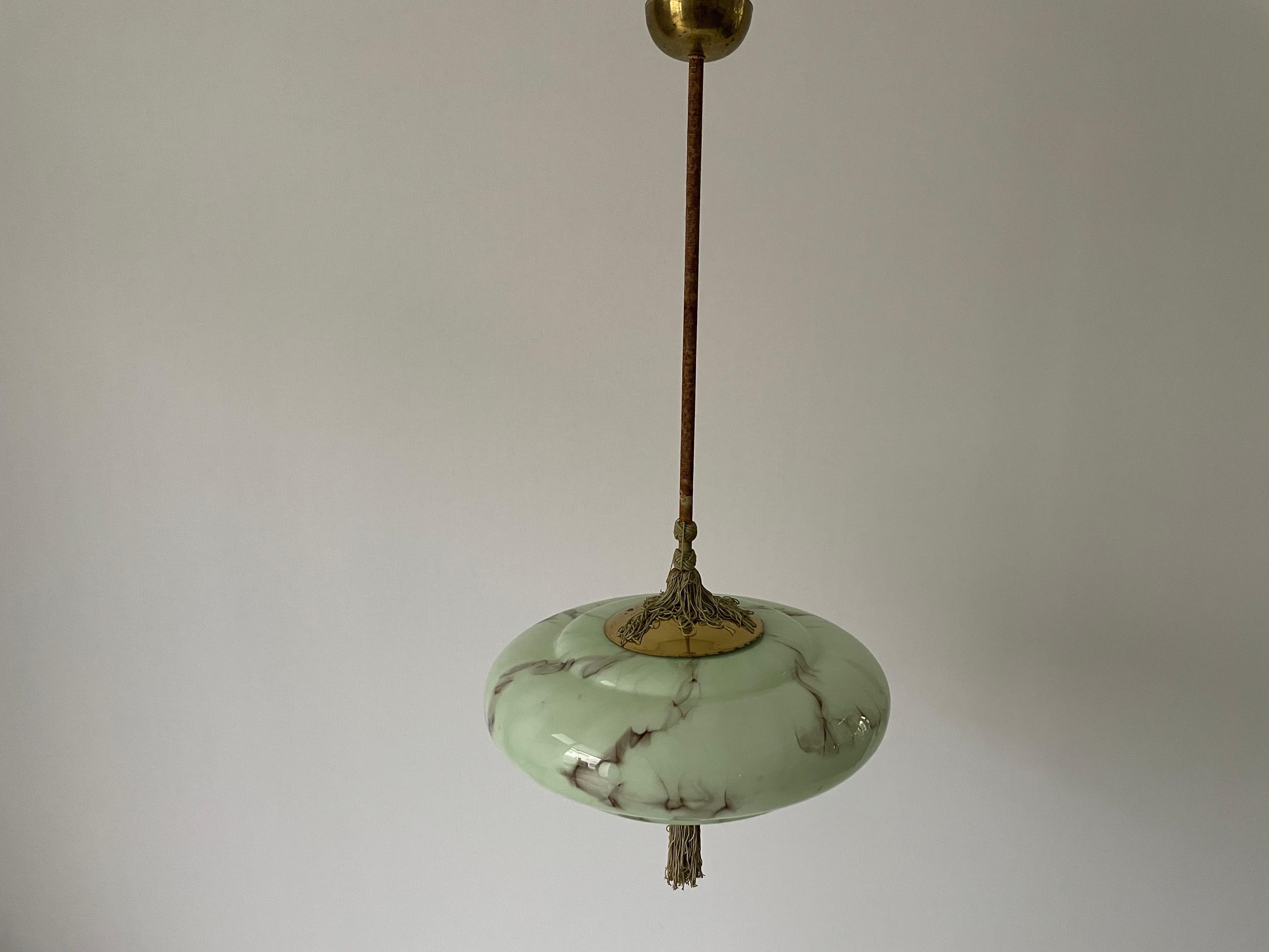 Brass Green Art Deco Style Glass Ceiling Lamp, 1950s, Germany