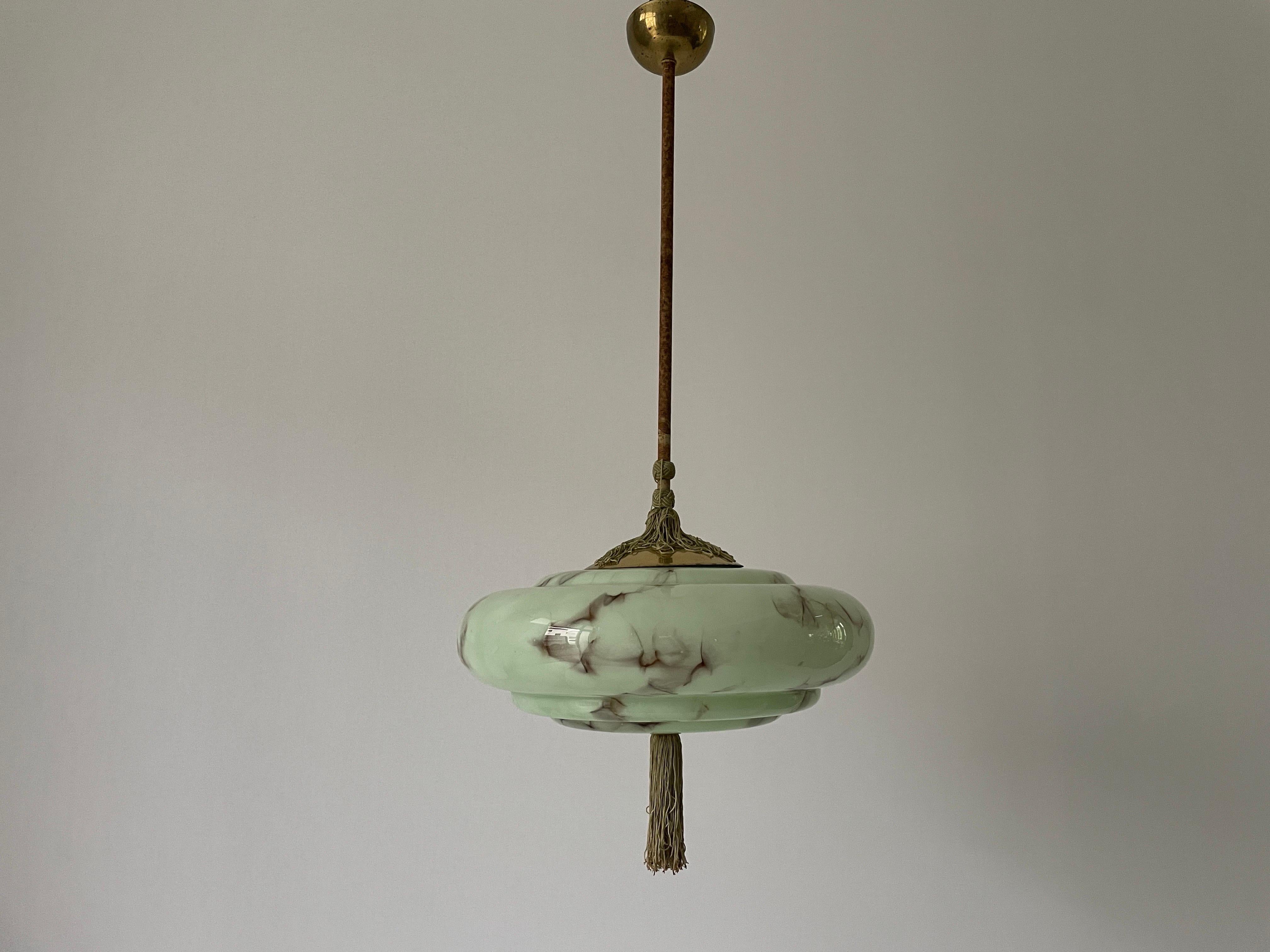 Green Art Deco Style Glass Ceiling Lamp, 1950s, Germany 1