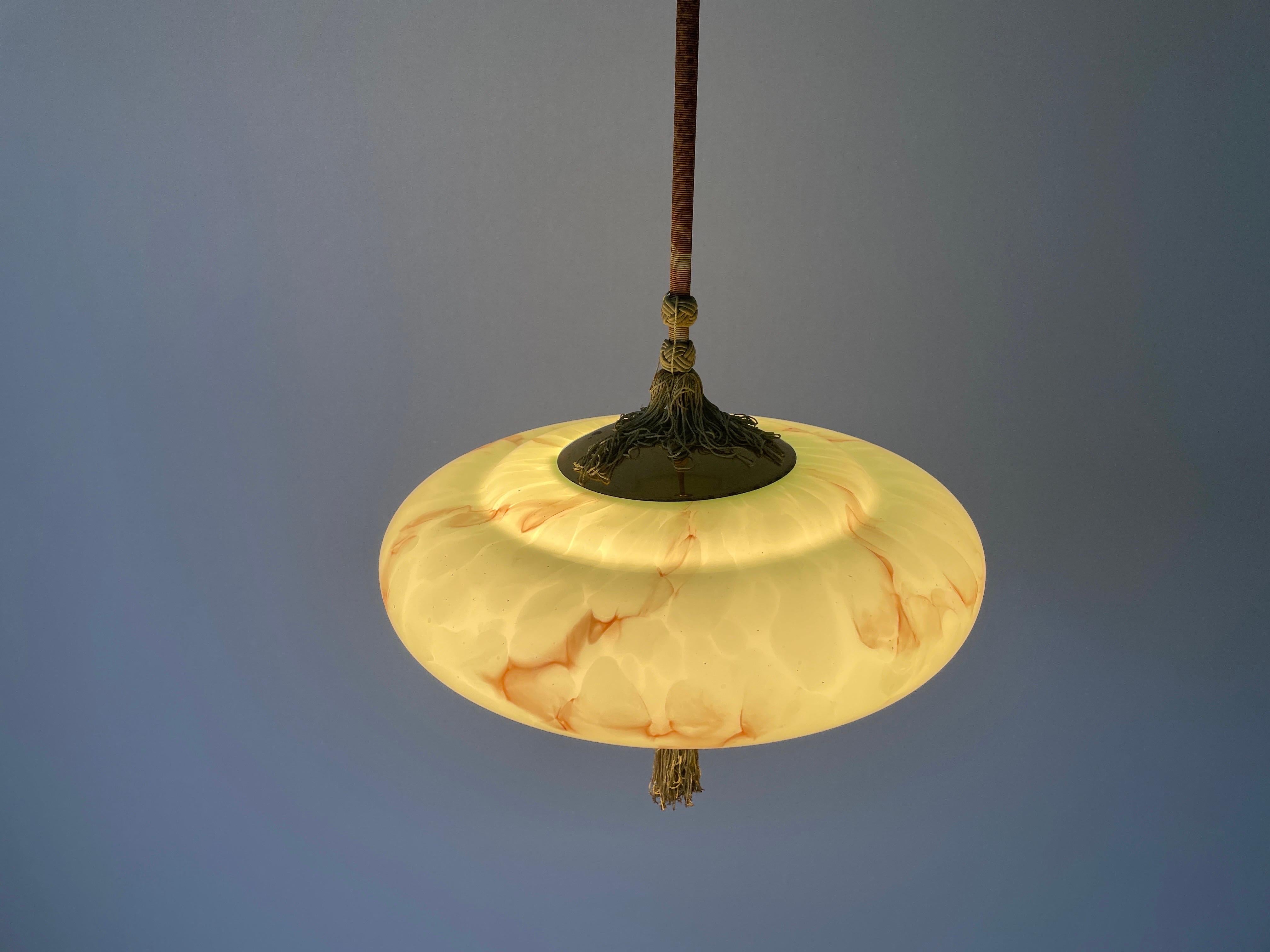 Green Art Deco Style Glass Ceiling Lamp, 1950s, Germany 4